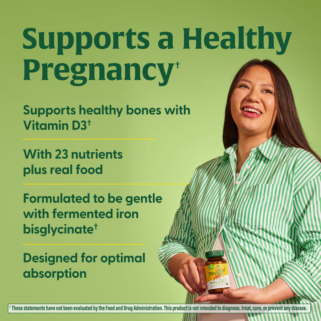 MegaFood Baby & Me 2 Prenatal Vitamins – Folate, Choline, Iron & Vitamin D | 120 Tabs (60 Servings)