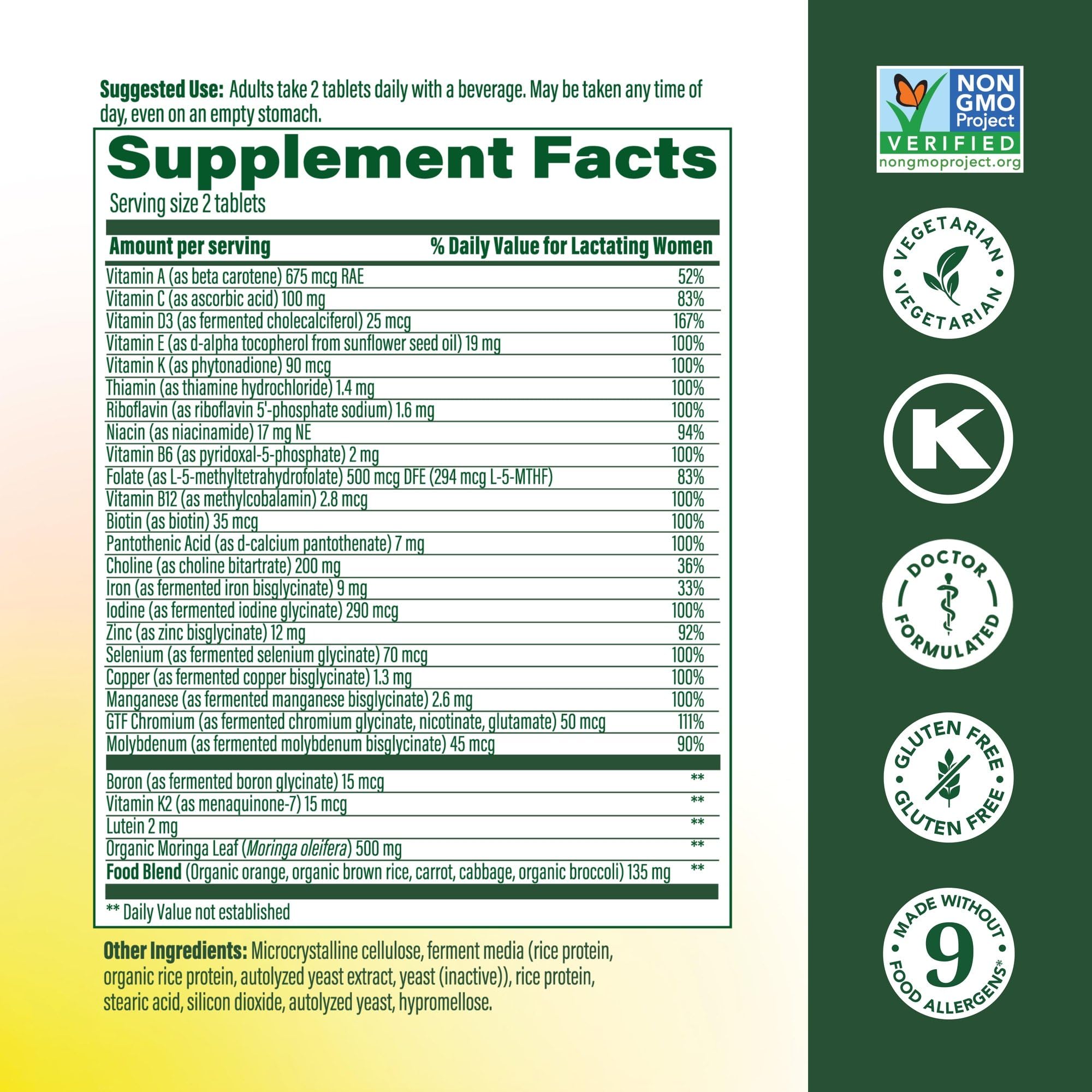 MegaFood Baby & Me 2 Postnatal Vitamins for Breastfeeding – Folate, Choline, Iodine, Vitamin D | 120 Tabs