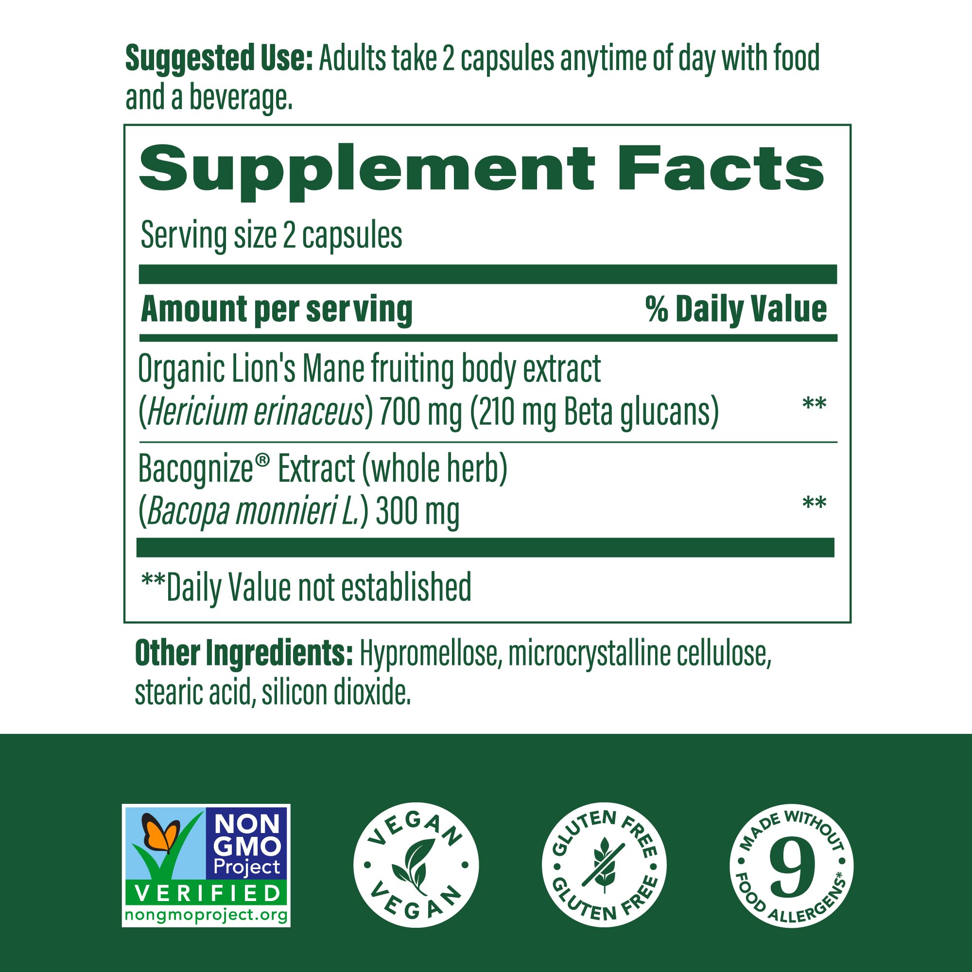 MegaFood Superfood Mushroom Focus Support – Doctor Formulated Lions Mane with Bacopa | Vegan, 60 Capsules