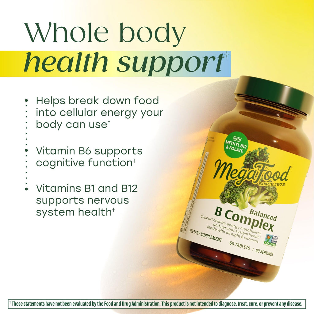 MegaFood Balanced B Complex – Vegan B Vitamins for Energy & Nervous System Support | 90 Tablets