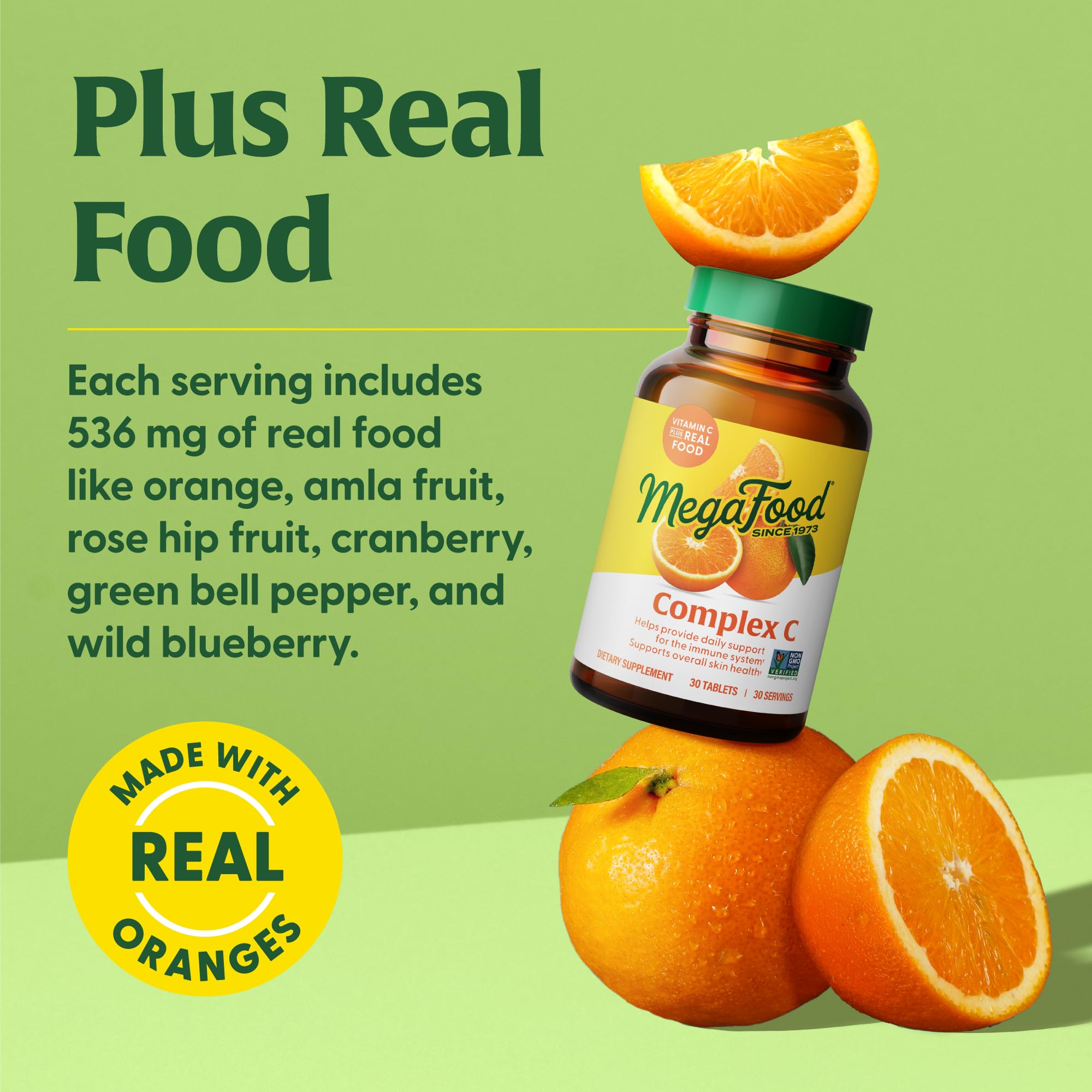 MegaFood Complex C – Vegan Vitamin C 250 mg Immune Support, Real Food Ingredients (Orange, Cranberry & Brown Rice) | Gluten-Free & Kosher | 60 Tablets