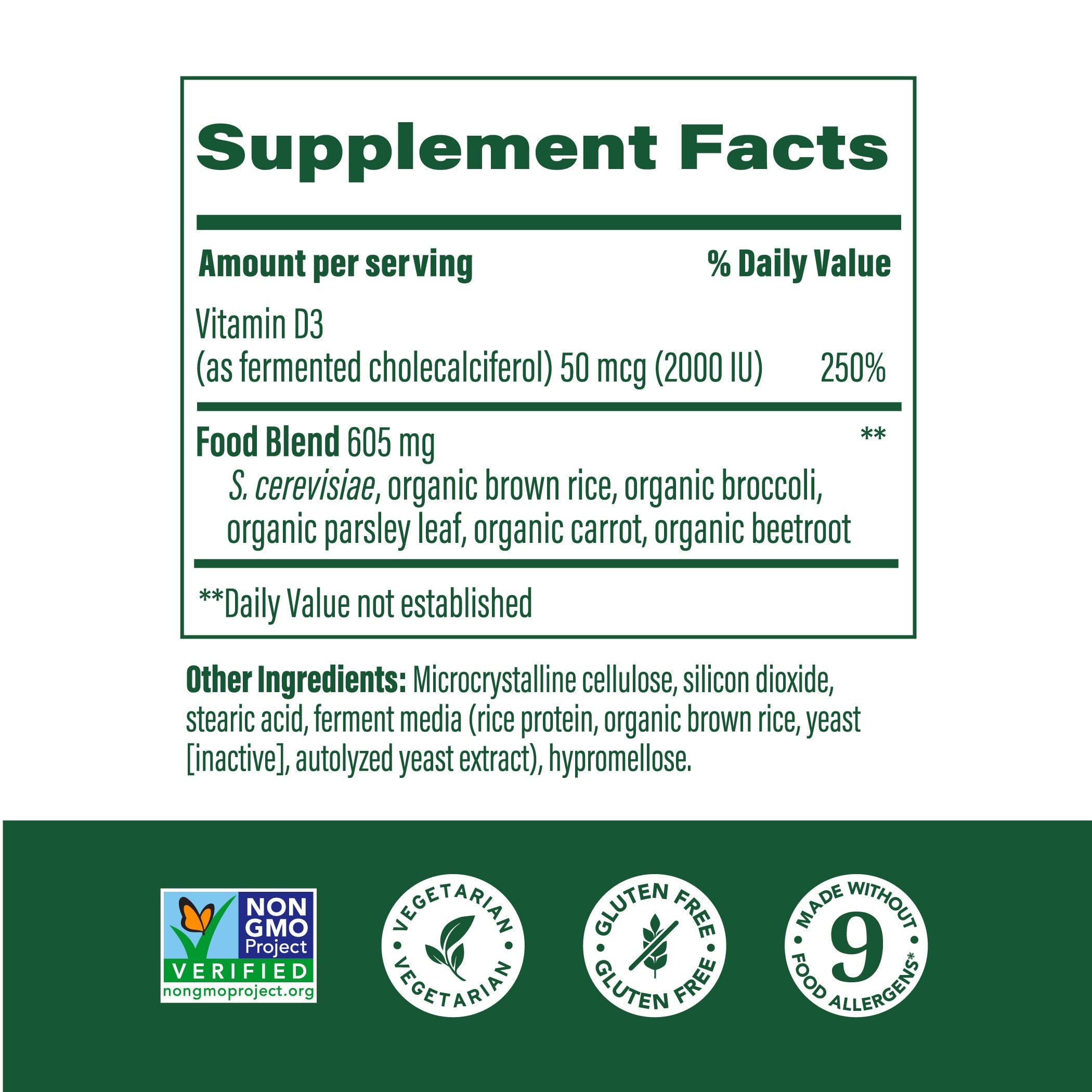 MegaFood Vitamin D3 2000 IU (50 mcg) – Real Food Vitamin D, Immune & Bone Support | Vegetarian, Non-GMO, Kosher | 90 Tablets