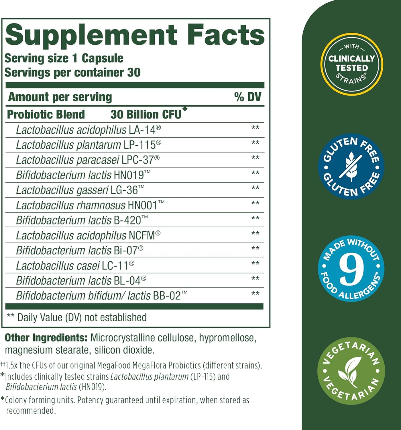 MegaFood Digestive Probiotic – 12 Strains, 30B CFU, 30 Vegetarian Capsules