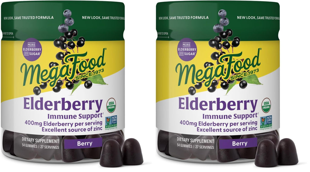 MegaFood Elderberry Immune Support Gummies - Vegan, Zinc, Organic (2-Pack)