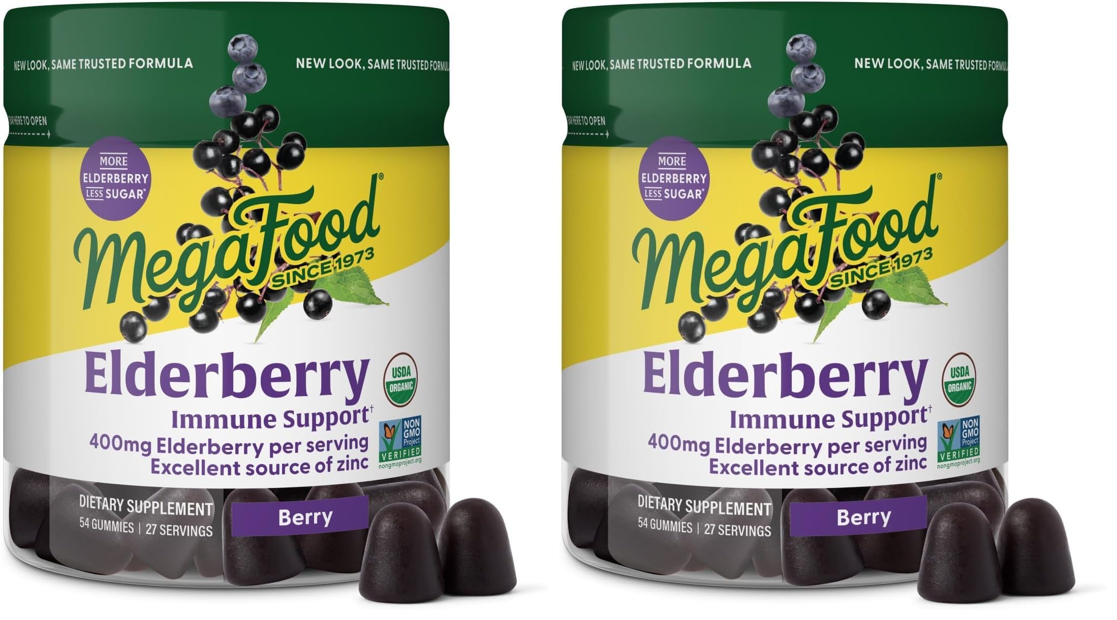 MegaFood Elderberry Immune Support Gummies - Vegan, Zinc, Organic (2-Pack)