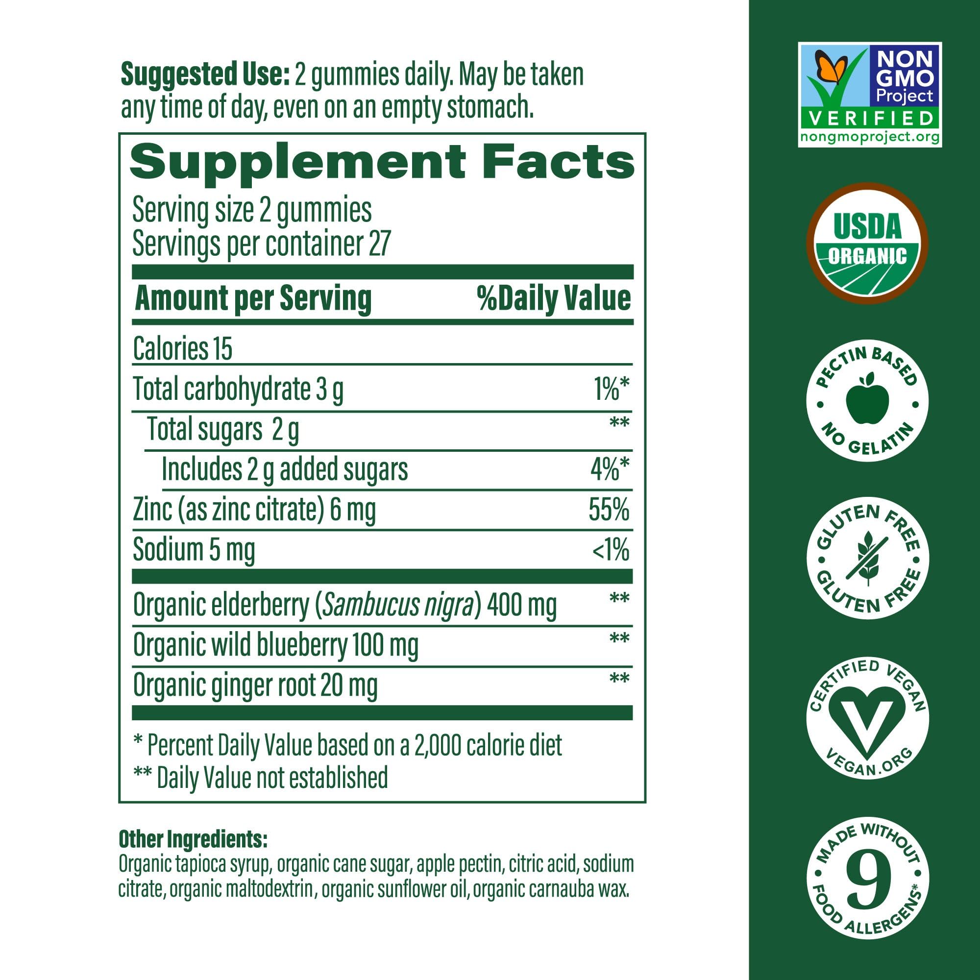 MegaFood Elderberry Immune Support Gummies - Vegan, Zinc, Organic (2-Pack)