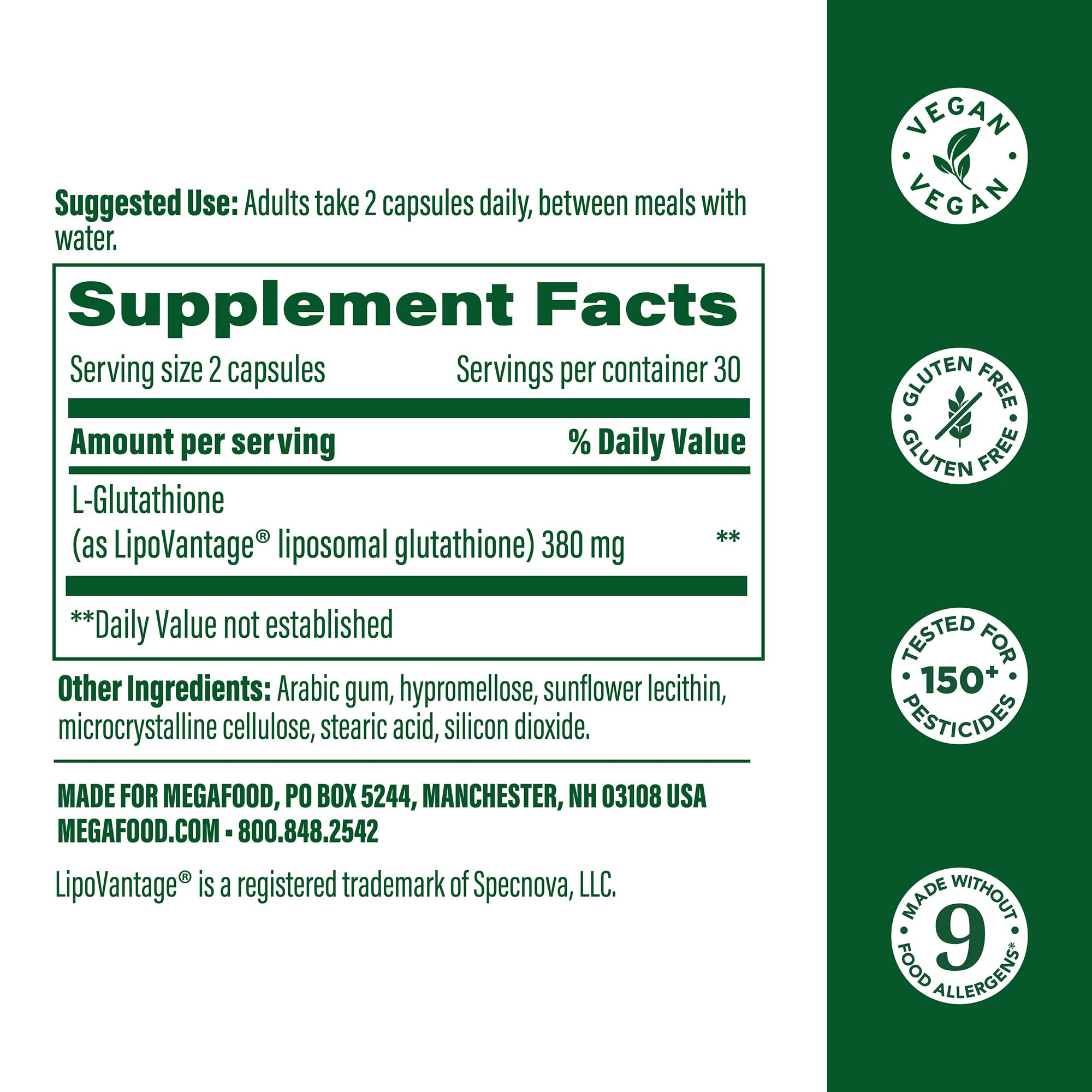 MegaFood High Absorption Liposomal Glutathione — Gluten Free, Vegan | 60 Capsules