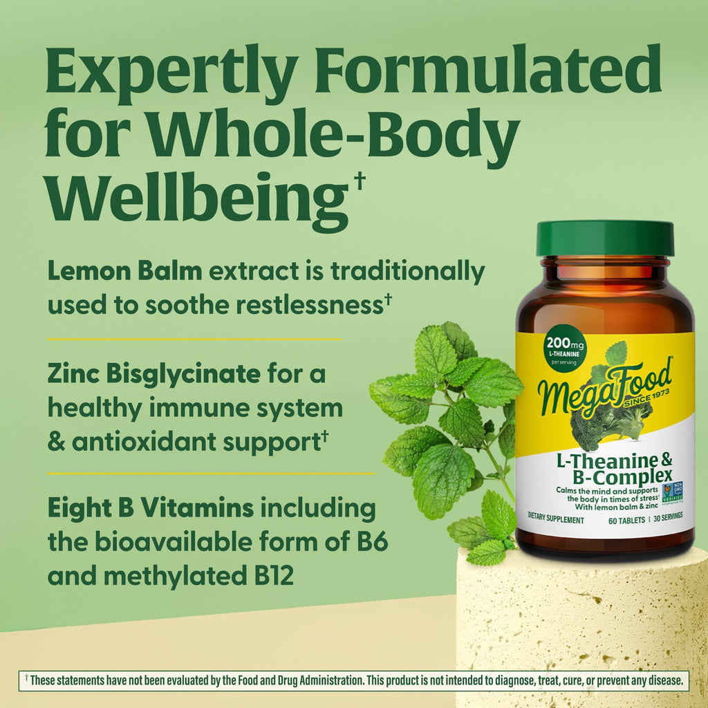 MegaFood L-Theanine & Vitamin B Complex – 200 mg, 60 Tablets