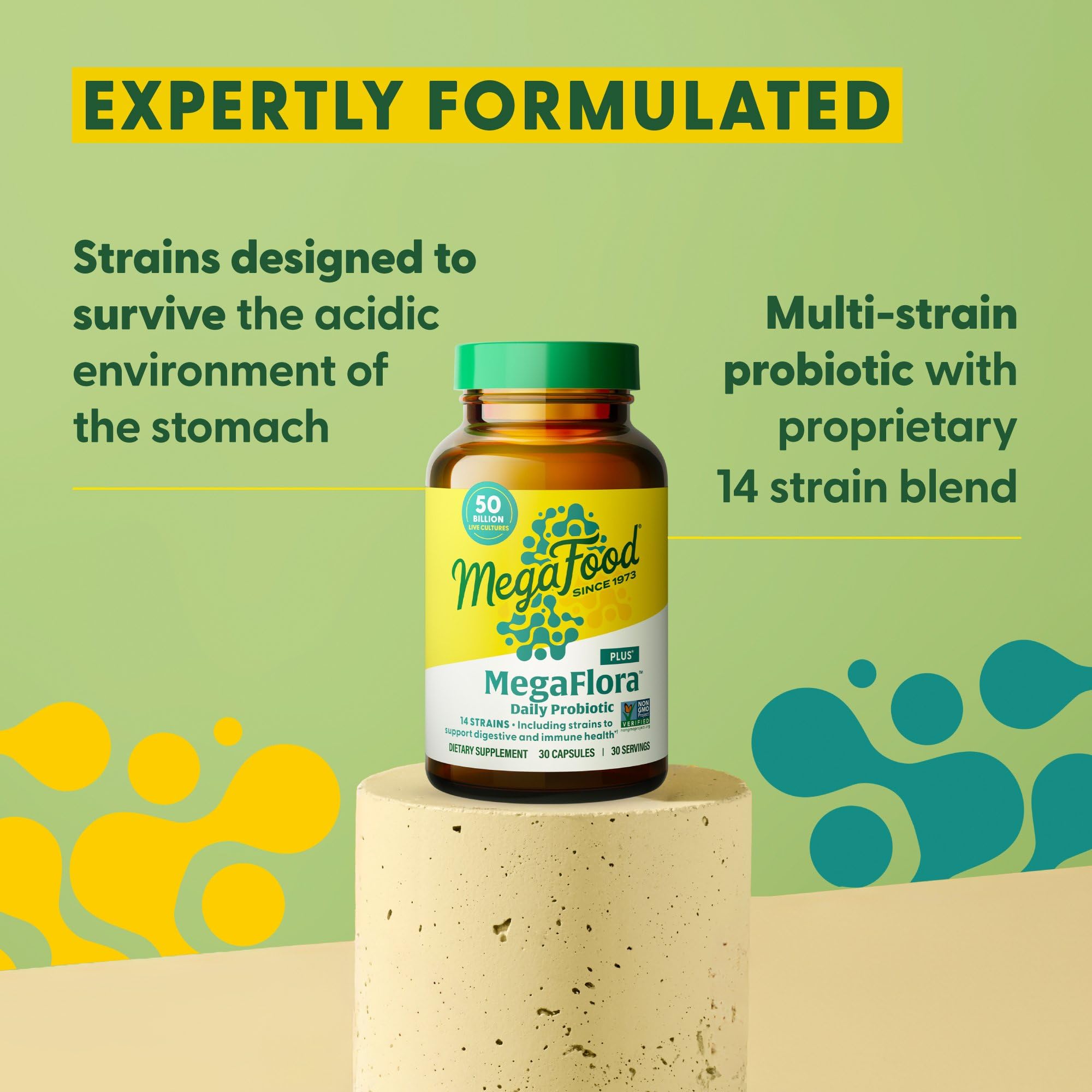 MegaFood MegaFlora Probiotic Plus — 50 Billion CFUs, 14 Strains, Vegetarian, 60 Capsules