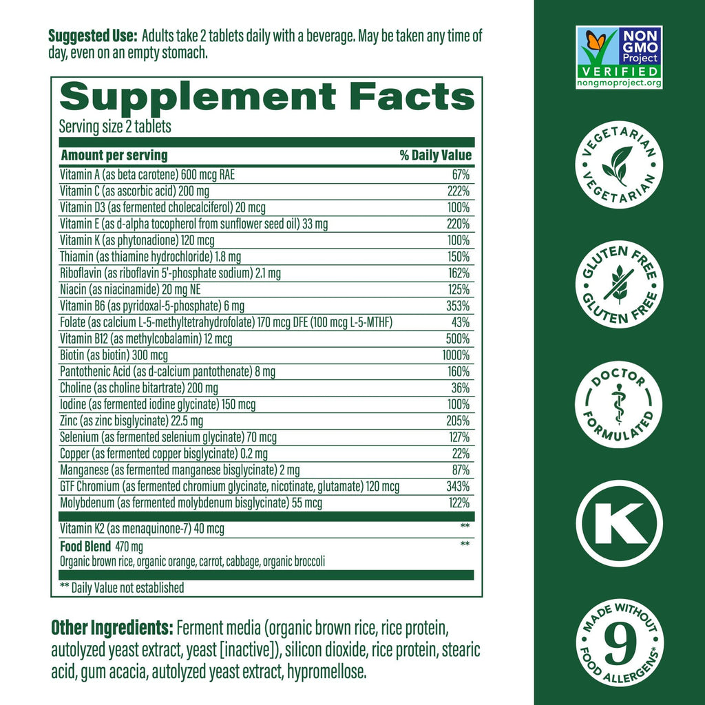 MegaFood Men's Advanced Multivitamin – Doctor-Formulated with Choline, B12, D, C & Zinc – Non-GMO, Vegetarian – 60 Tabs (30 Servings)