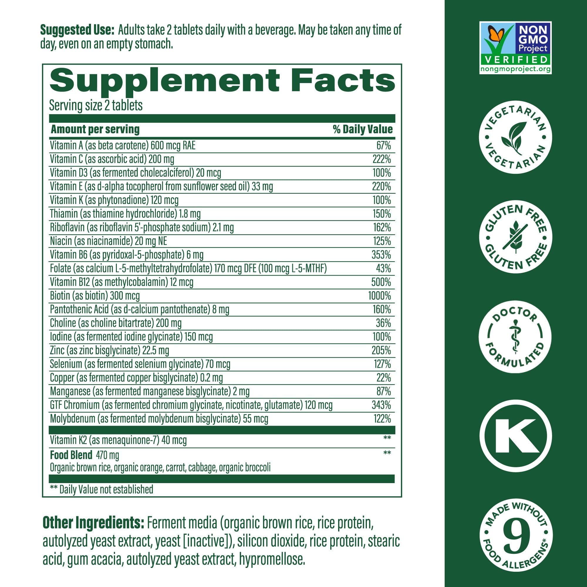 MegaFood Men's Advanced Multivitamin – Doctor-Formulated with Choline, B12, D, C & Zinc – Non-GMO, Vegetarian – 60 Tabs (30 Servings)