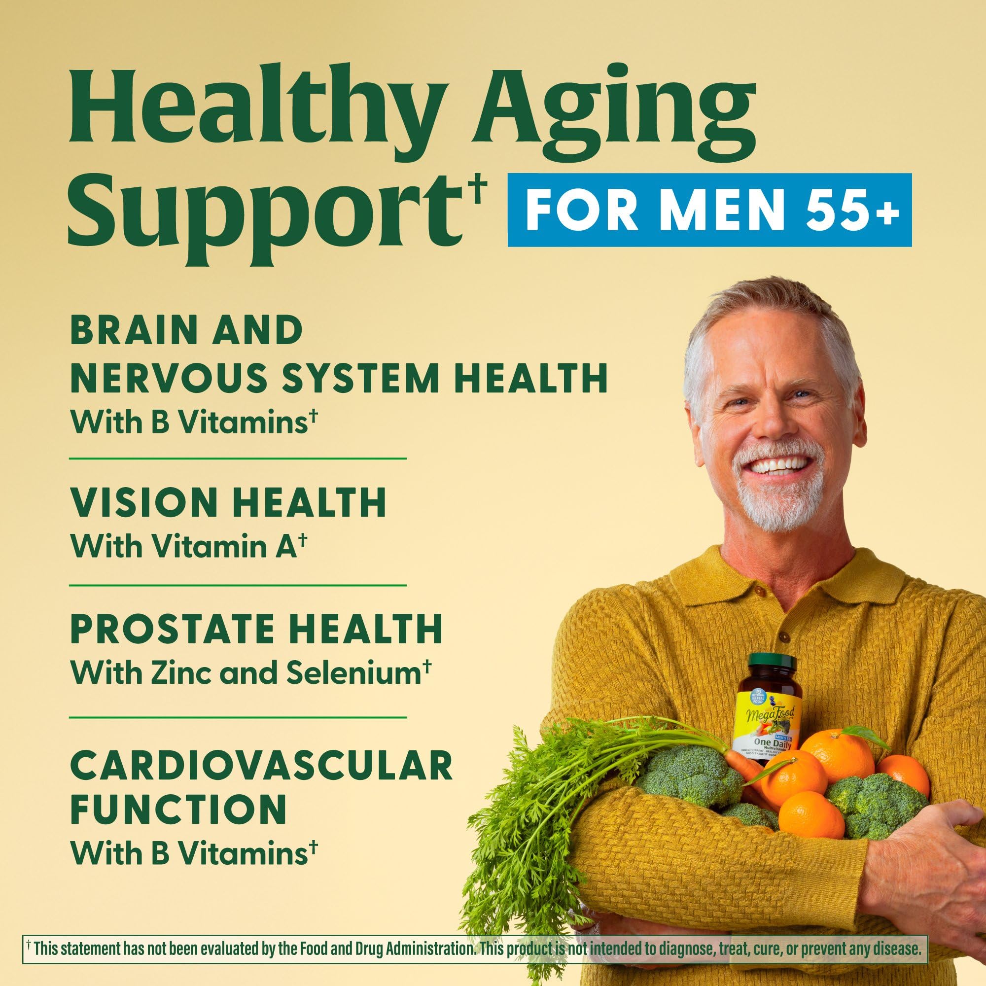 MegaFood Men 55+ One Daily Multivitamin with Methylated B12 – D3, C & Zinc | Vegetarian, 90 Tablets