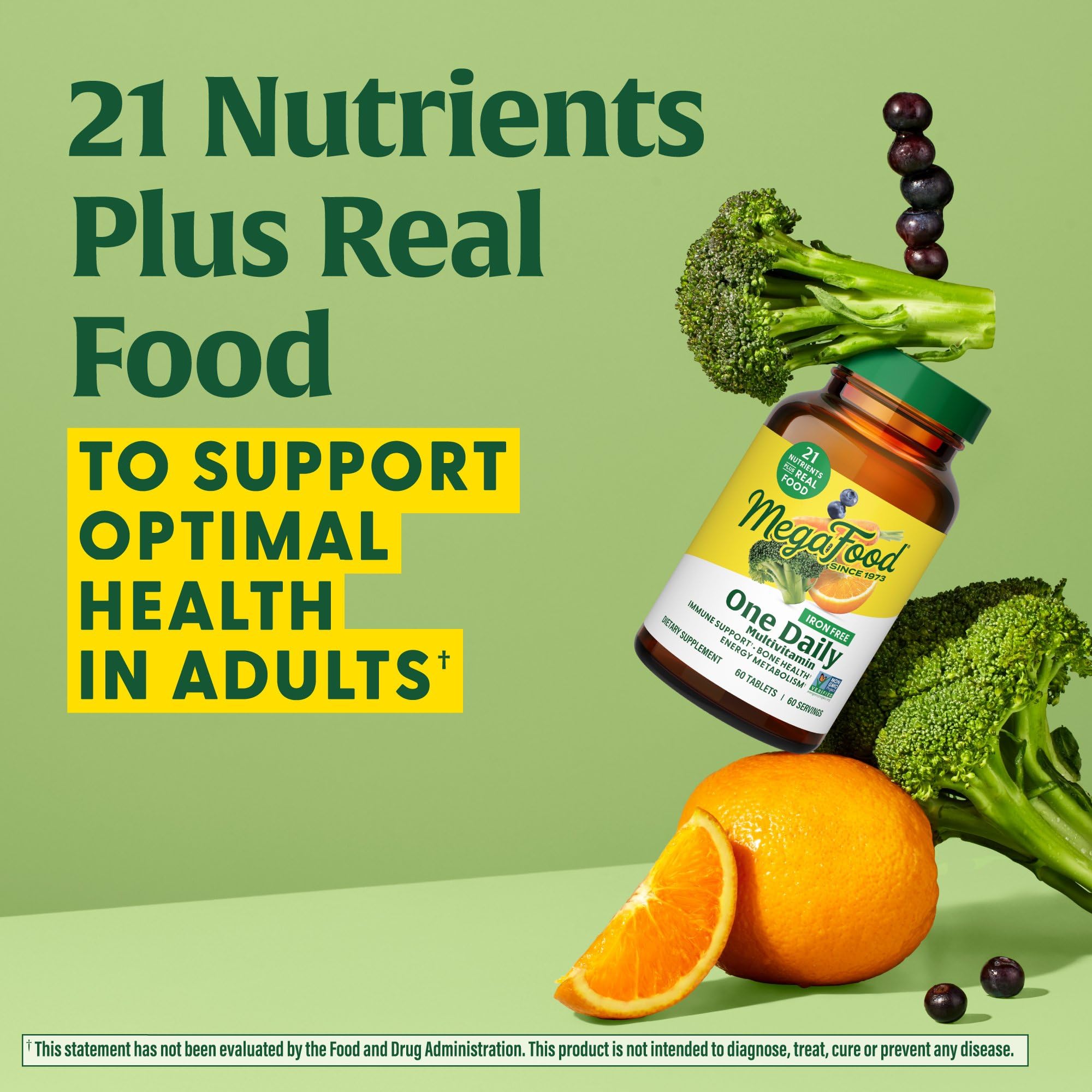 MegaFood One Daily Iron Free Multivitamin – Real Food Nutrition, Vegetarian, Non-GMO, No Iron (90 Tablets)
