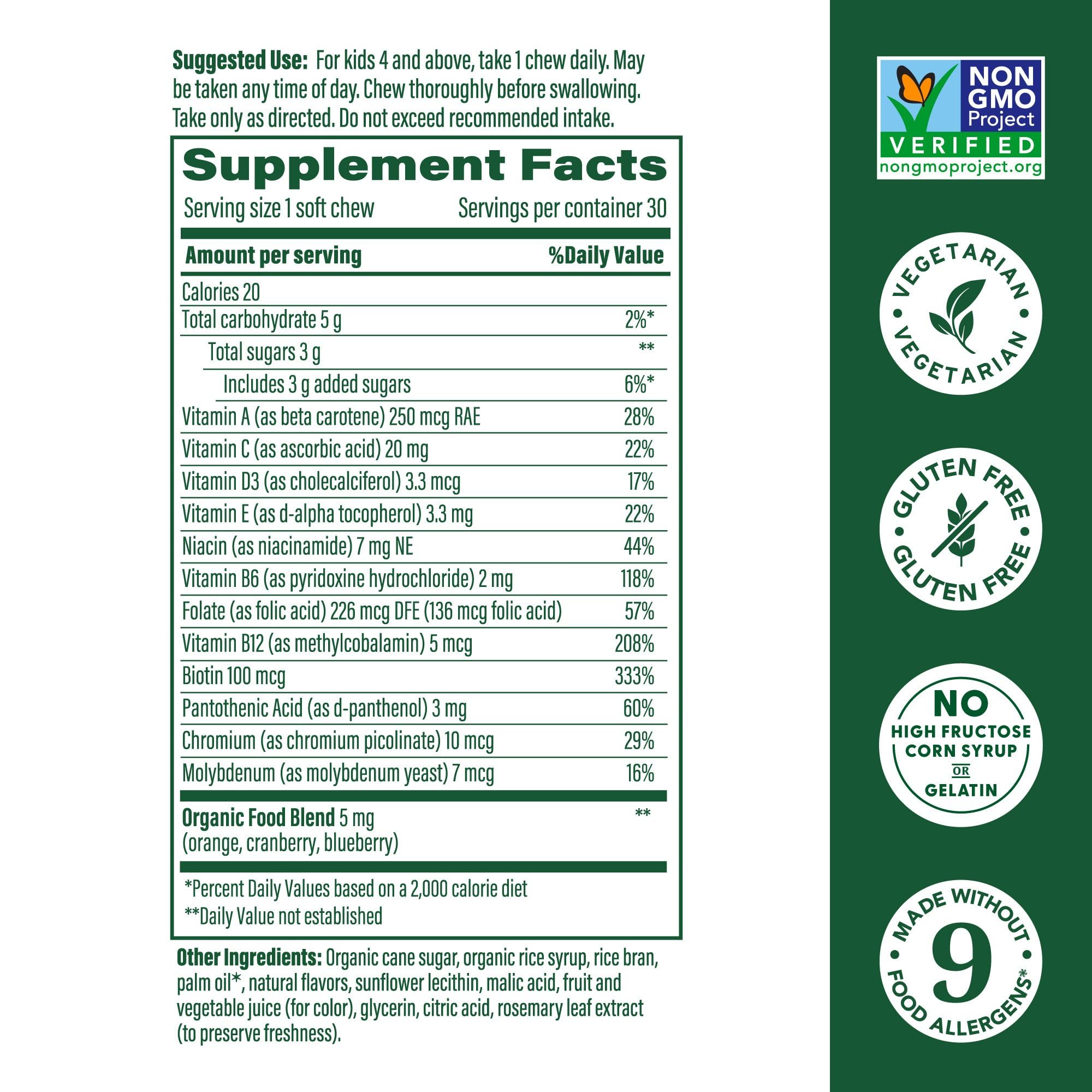 MegaFood One Daily Kids Multivitamin Soft Chews – Grape Flavor, 4+ | Vegetarian, 30 Chews, 2 Pack