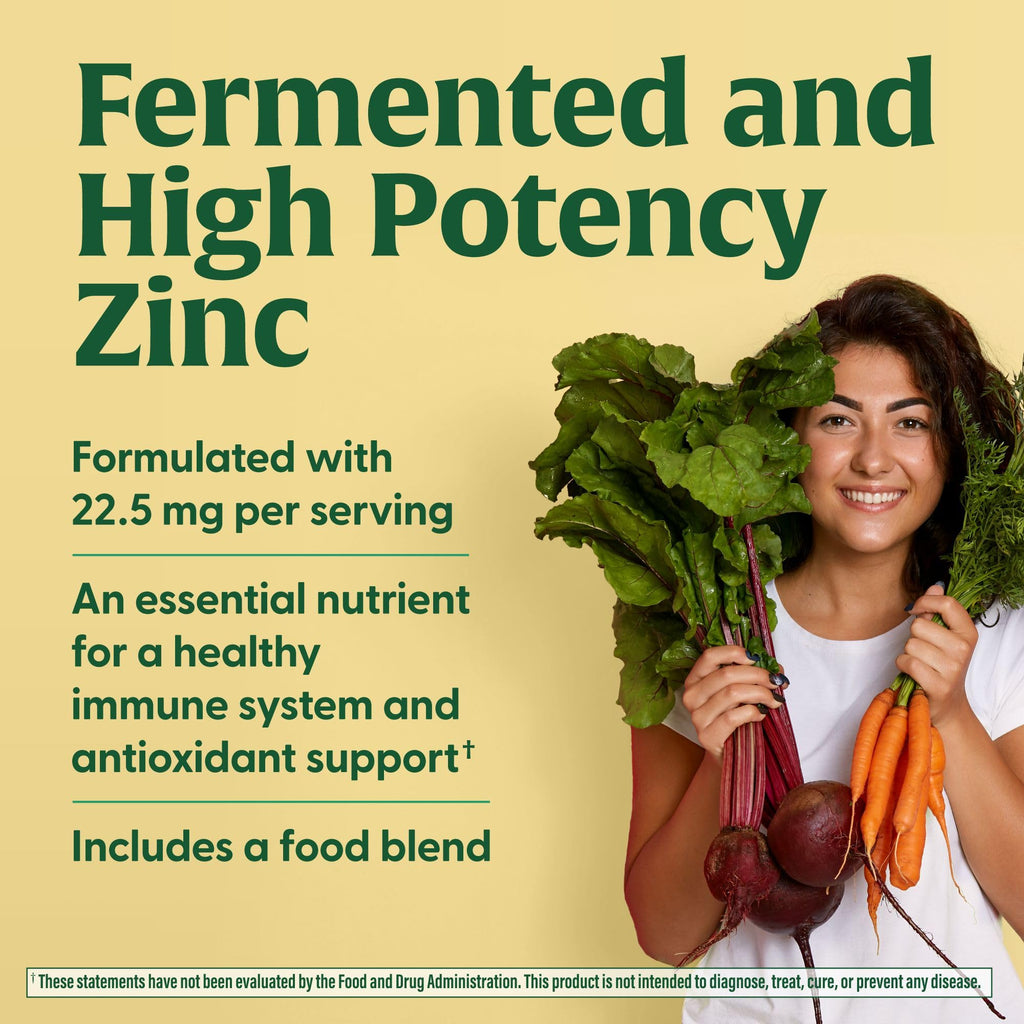 MegaFood Zinc Supplements | 22.5 mg Fermented Zinc for Immune Support | Vegan, Gluten-Free, Kosher – 120 Tablets