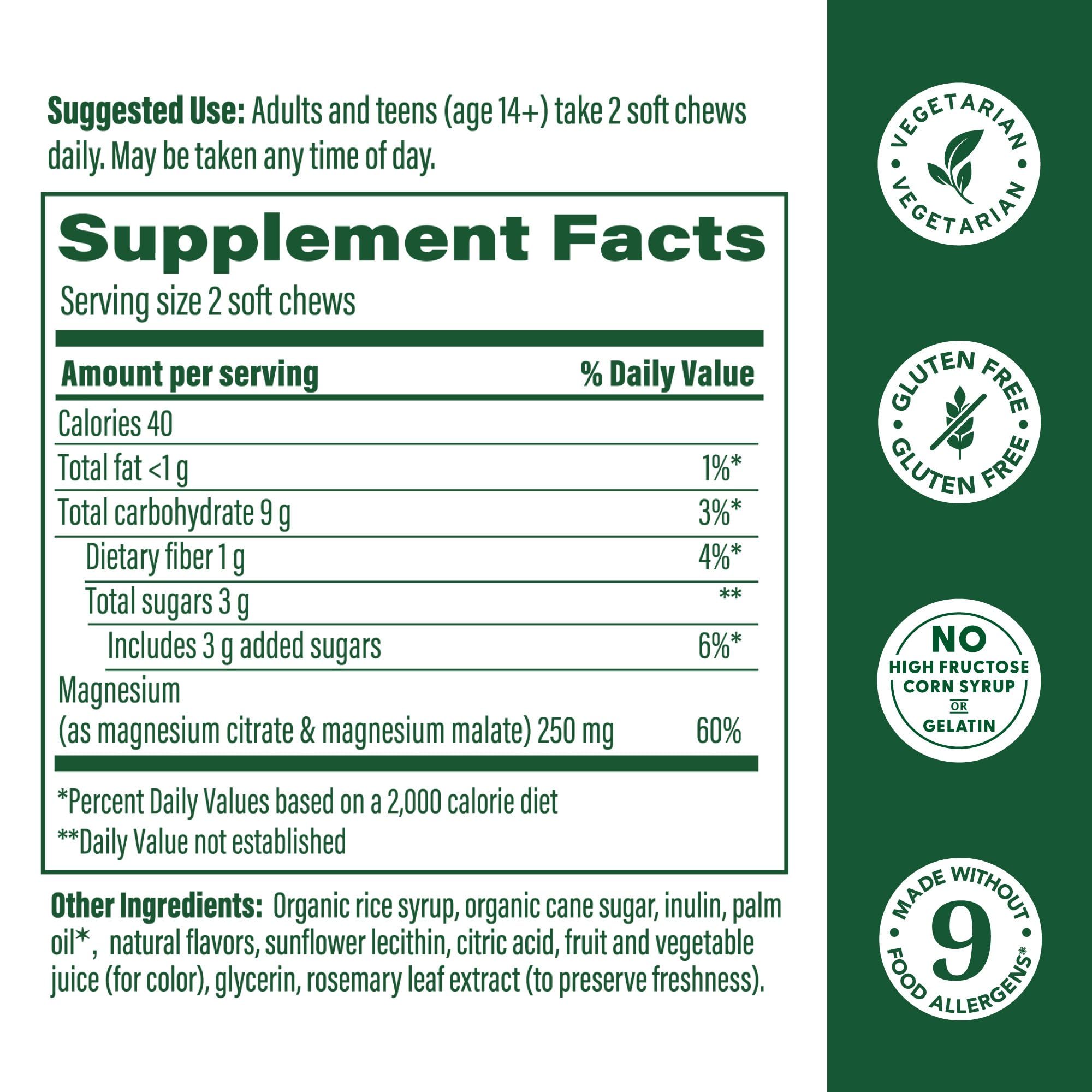 MegaFood Relax + Calm Magnesium Soft Chews - Grape | 60 Chews (30 Servings) | Magnesium Citrate & Malate