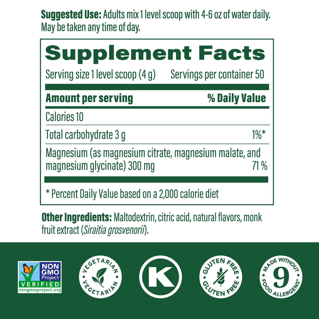 MegaFood Relax + Calm Magnesium Powder – Glycinate, Citrate & Malate, Raspberry Lemonade, 50 Servings