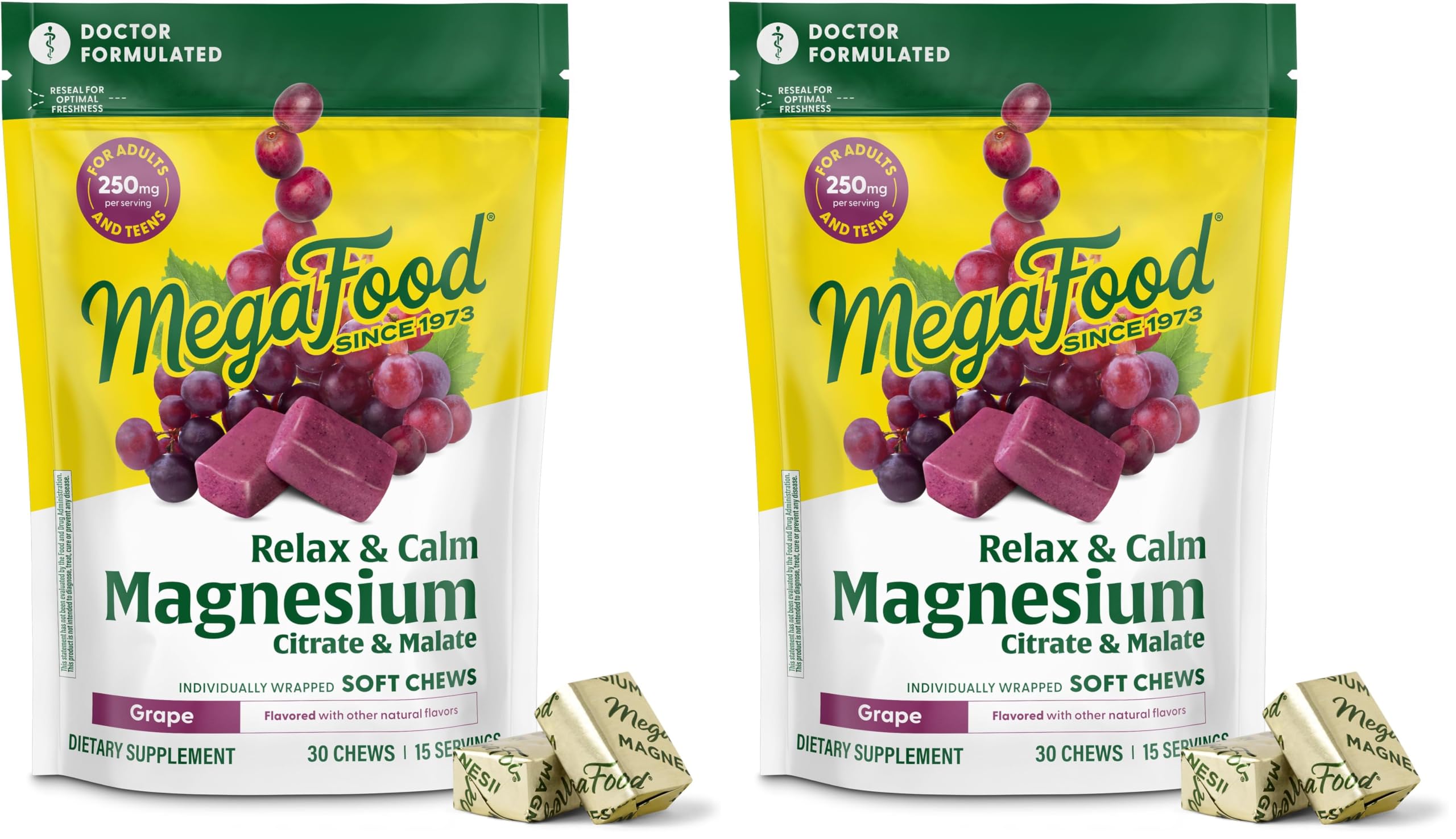 MegaFood Relax + Calm Magnesium Soft Chews – Grape Flavor (Pack of 2)
