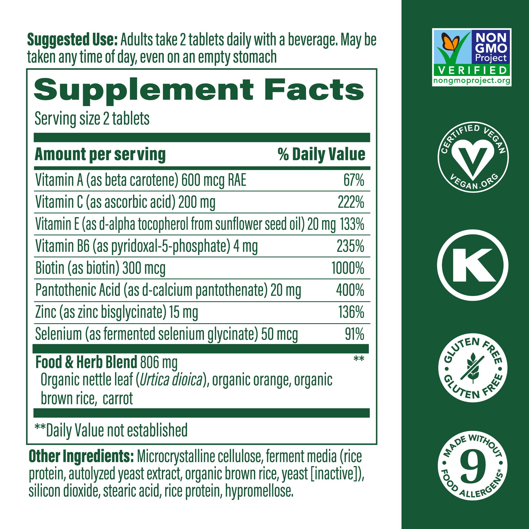 MegaFood Skin, Nails & Hair 2 – Vegan Multivitamin for Women & Men | 60 Tabs