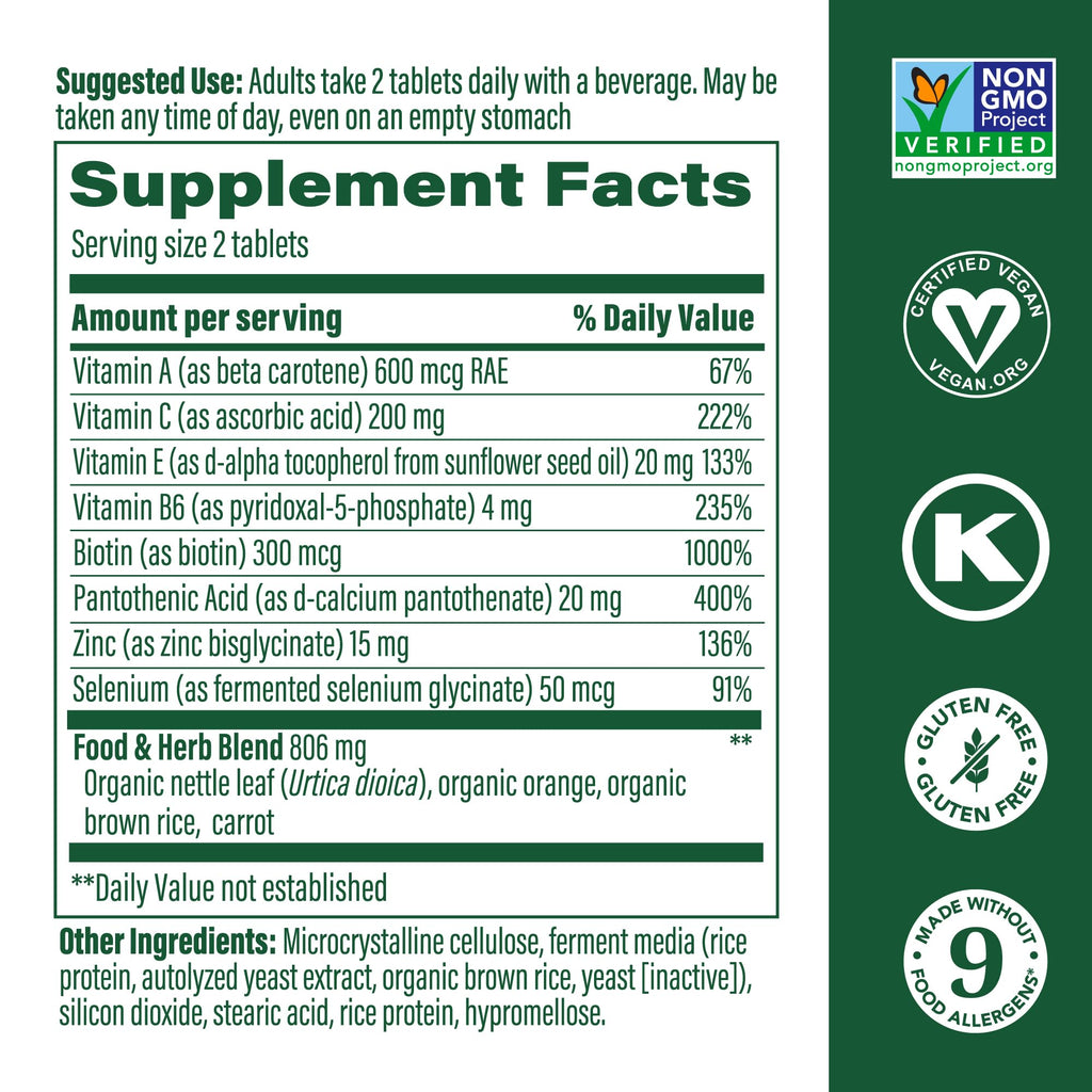 MegaFood Skin, Nails & Hair 2 – Vegan Hair, Skin & Nails Vitamins for Women & Men | 90 Tabs