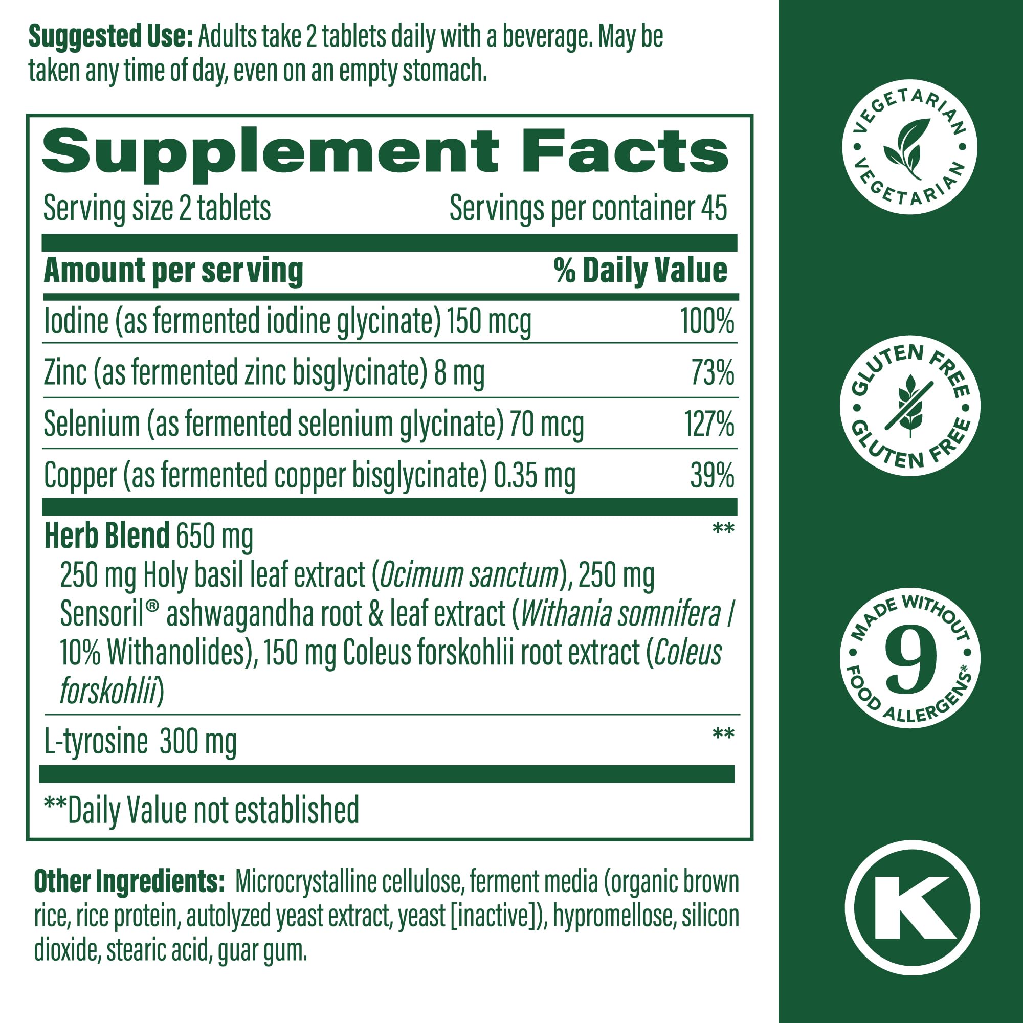 MegaFood Thyroid Strength - Mineral Support with Ashwagandha, Iodine & L-Tyrosine | 90 Tabs