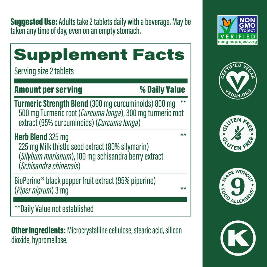 MegaFood Turmeric Curcumin Supplement for Liver Support - 300 mg Curcuminoids per Serving - Vegan, Gluten Free, Non-GMO - 60 Tablets