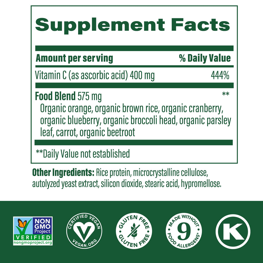 MegaFood Ultra C 400 mg – Vegan Immune Support with Real Food (Gluten-Free, Kosher) – 60 Tablets