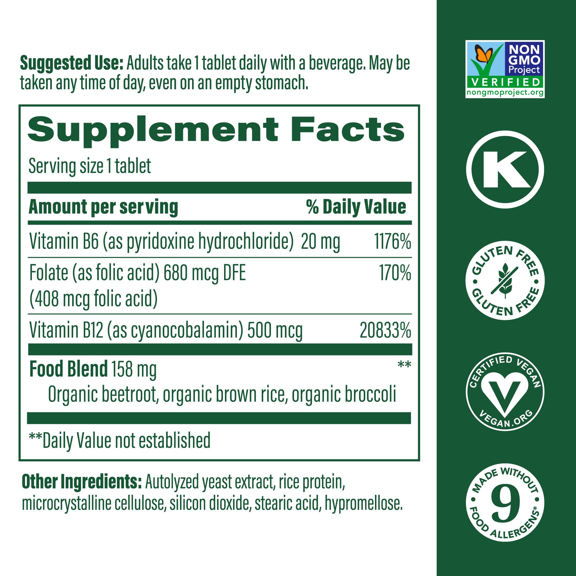 MegaFood Vegan B12 with B6 & Folic Acid – 30 Tablets | Energy & Nerve Health