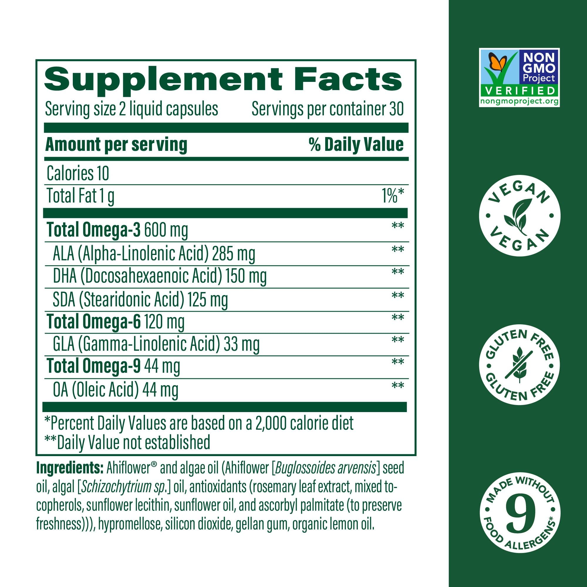 MegaFood Vegan Omega 3-6-9 (Burp-Less) - 600 mg, Plant-Based, 60 Capsules