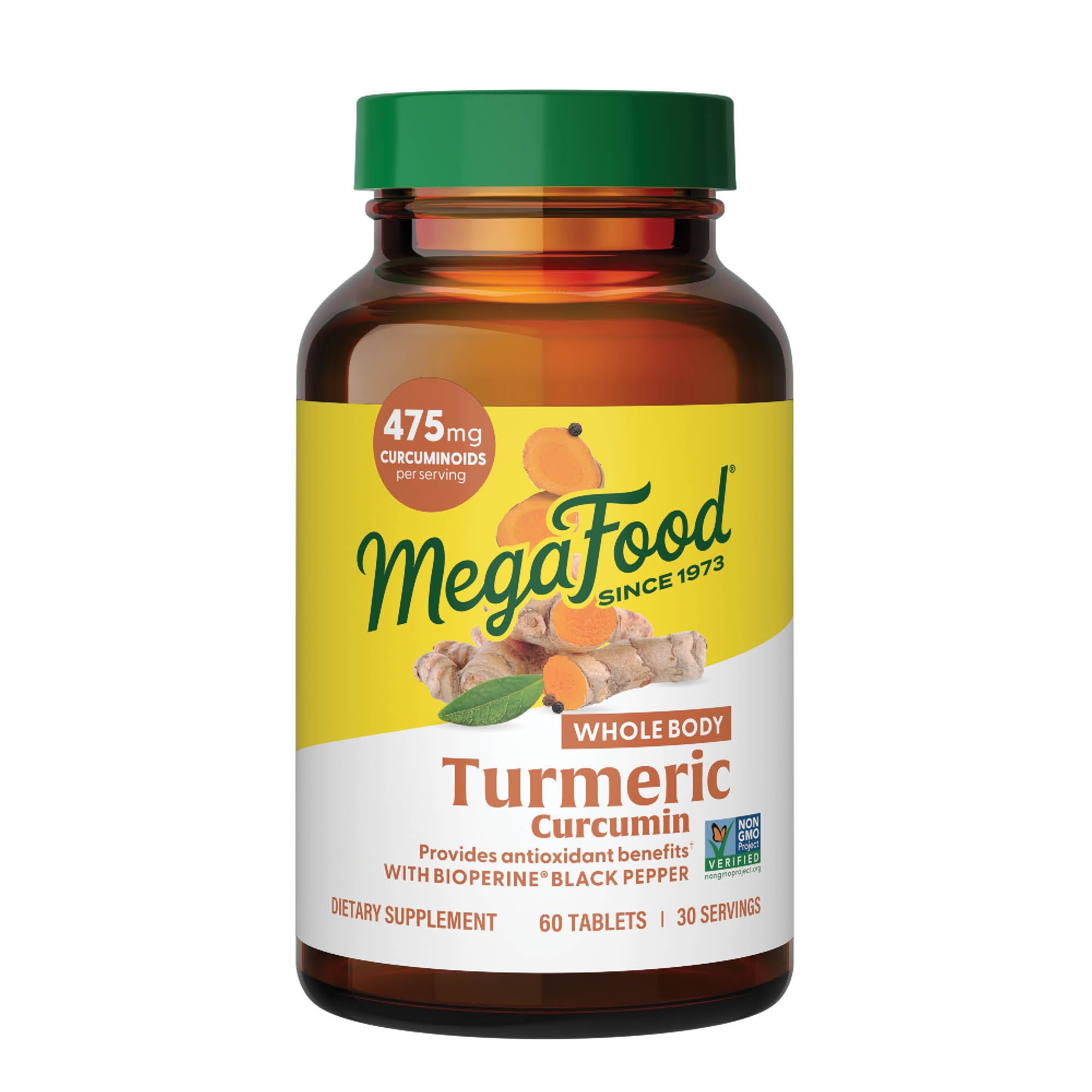 MegaFood Whole Body Turmeric Curcumin Supplement – 475 mg Curcuminoids, BioPerine, 60 Tablets