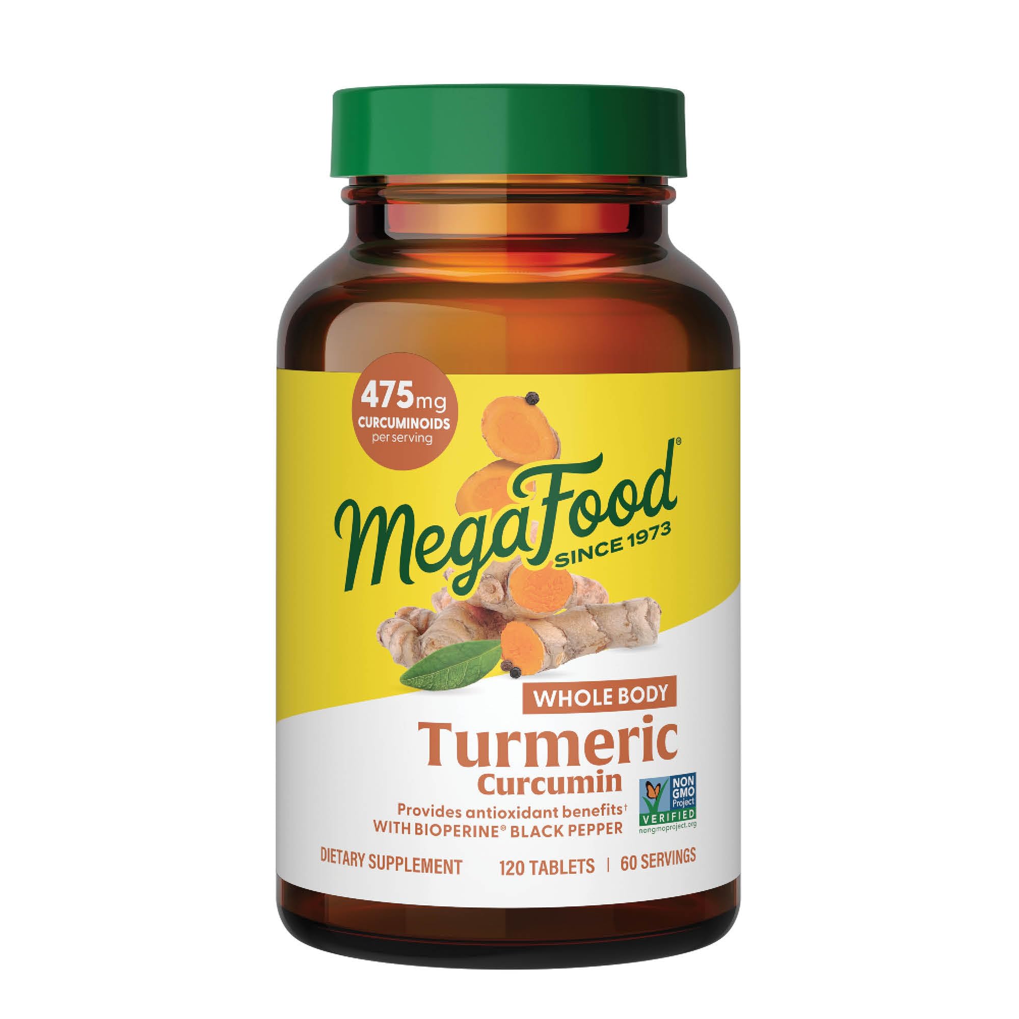 MegaFood Whole Body Turmeric Curcumin Supplement – 475 mg Curcuminoids per Serving, Black Pepper & Vitamin C (Vegan, 120 Tablets)