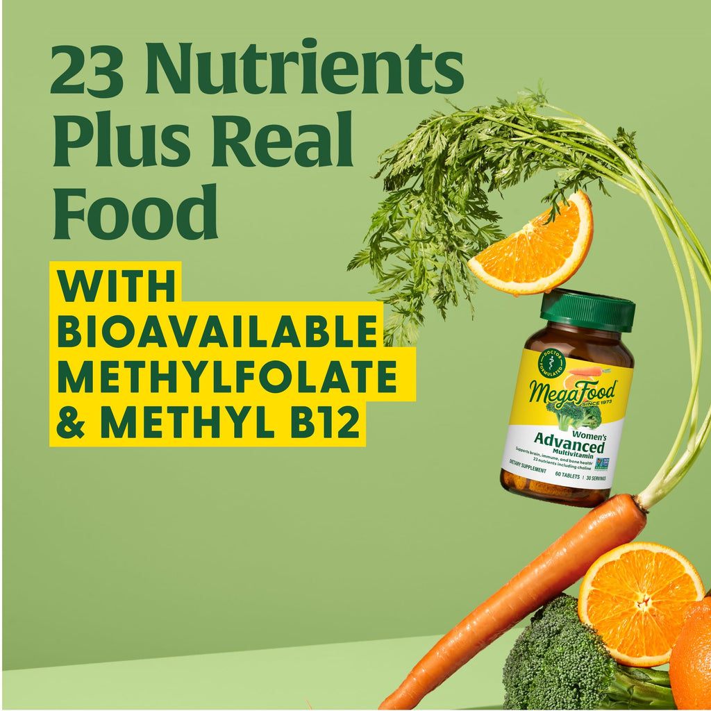 MegaFood Women's Advanced Multivitamin - Doctor-Formulated with Iron, Choline, Vitamin D, C & Zinc | Immune Support & Brain Health | Non-GMO & Vegetarian | 60 Tabs (30 Servings)