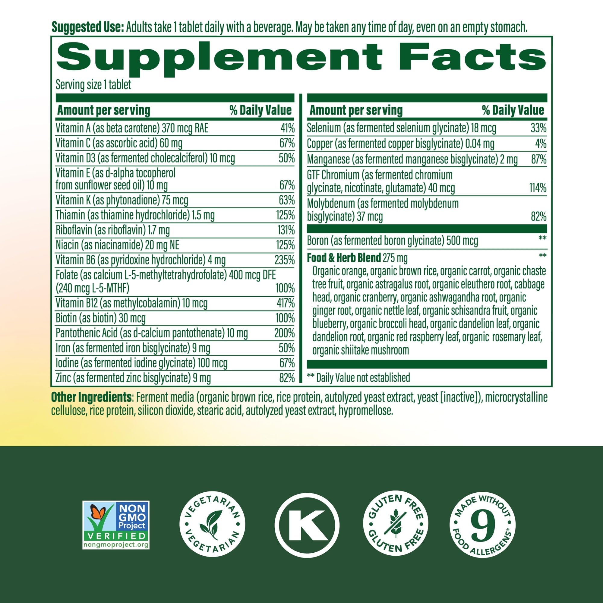 MegaFood Women’s Multivitamin One Daily – Vegetarian, Gluten Free, Iron & B Vitamins – 90 Tablets