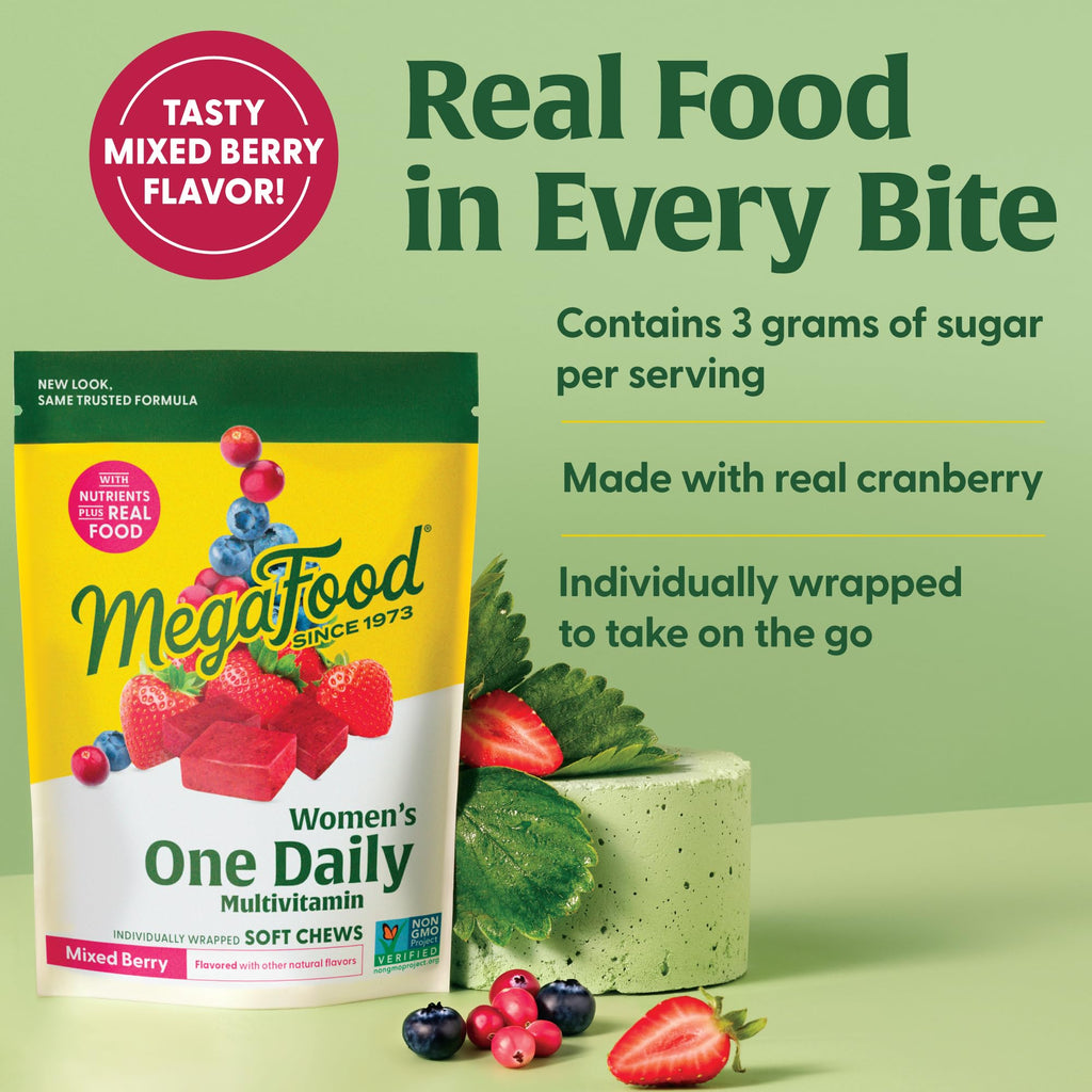 MegaFood Women's One Daily Multivitamin Soft Chews – Mixed Berry, 30 Chews, Non-GMO, Vegetarian
