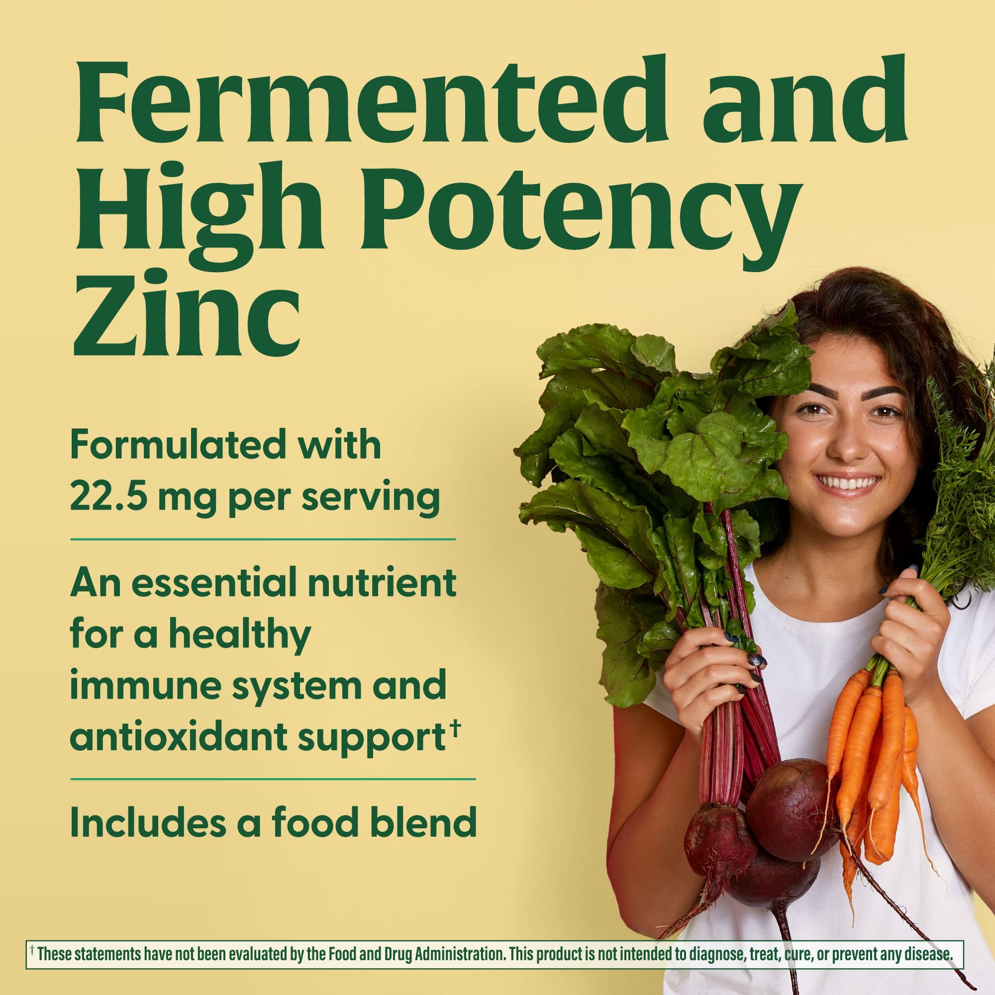 MegaFood Zinc Supplements - 22.5 mg Fermented Zinc for Immune Support | 60 Tablets | Vegan, Gluten-Free, Kosher