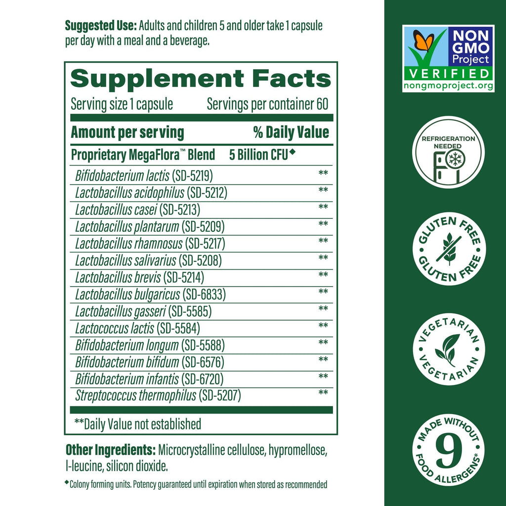 MegaFood MegaFlora Kids Probiotics - 5B CFU, Non-GMO, 60 Mini Capsules
