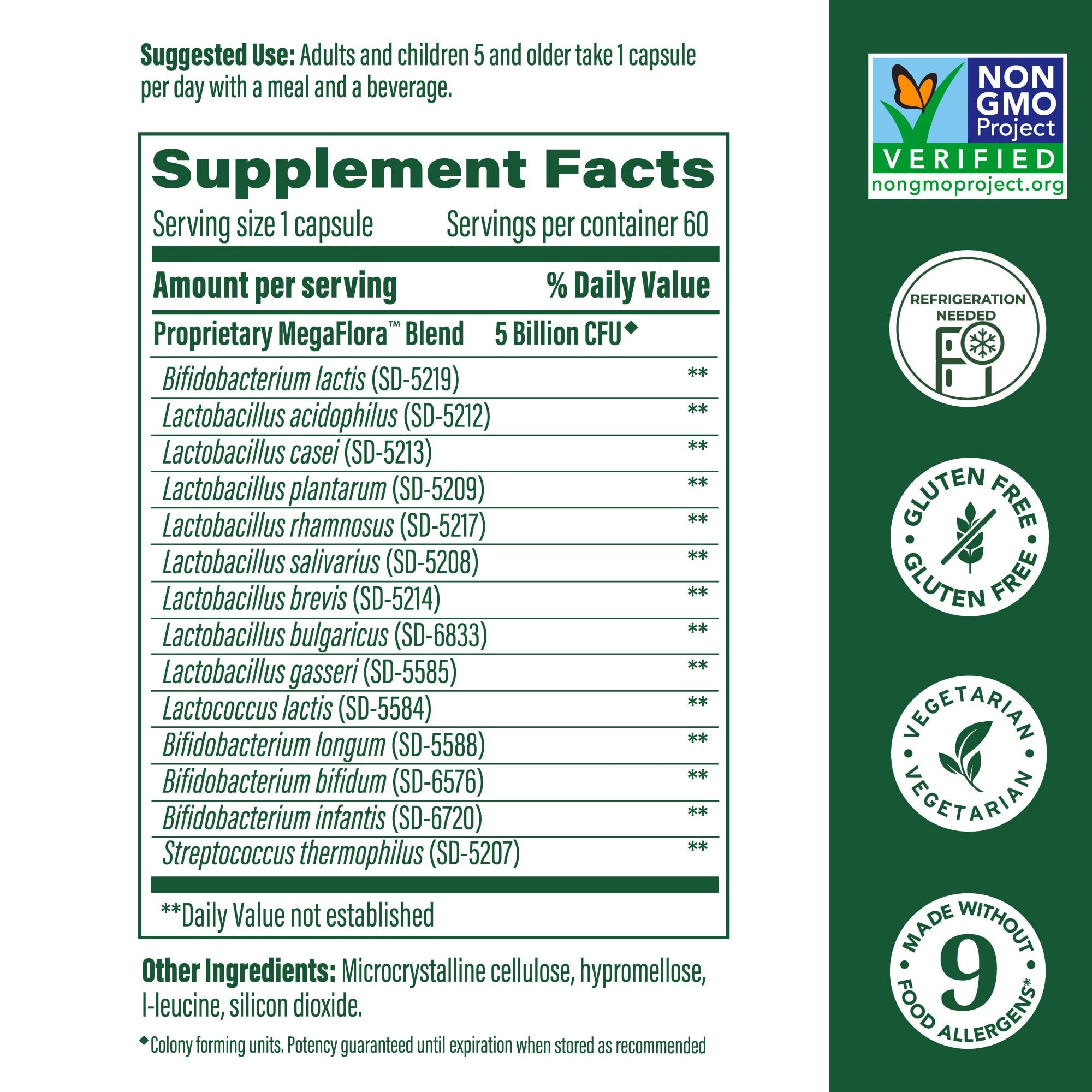 MegaFood MegaFlora Kids Probiotics - 5B CFU, Non-GMO, 60 Mini Capsules
