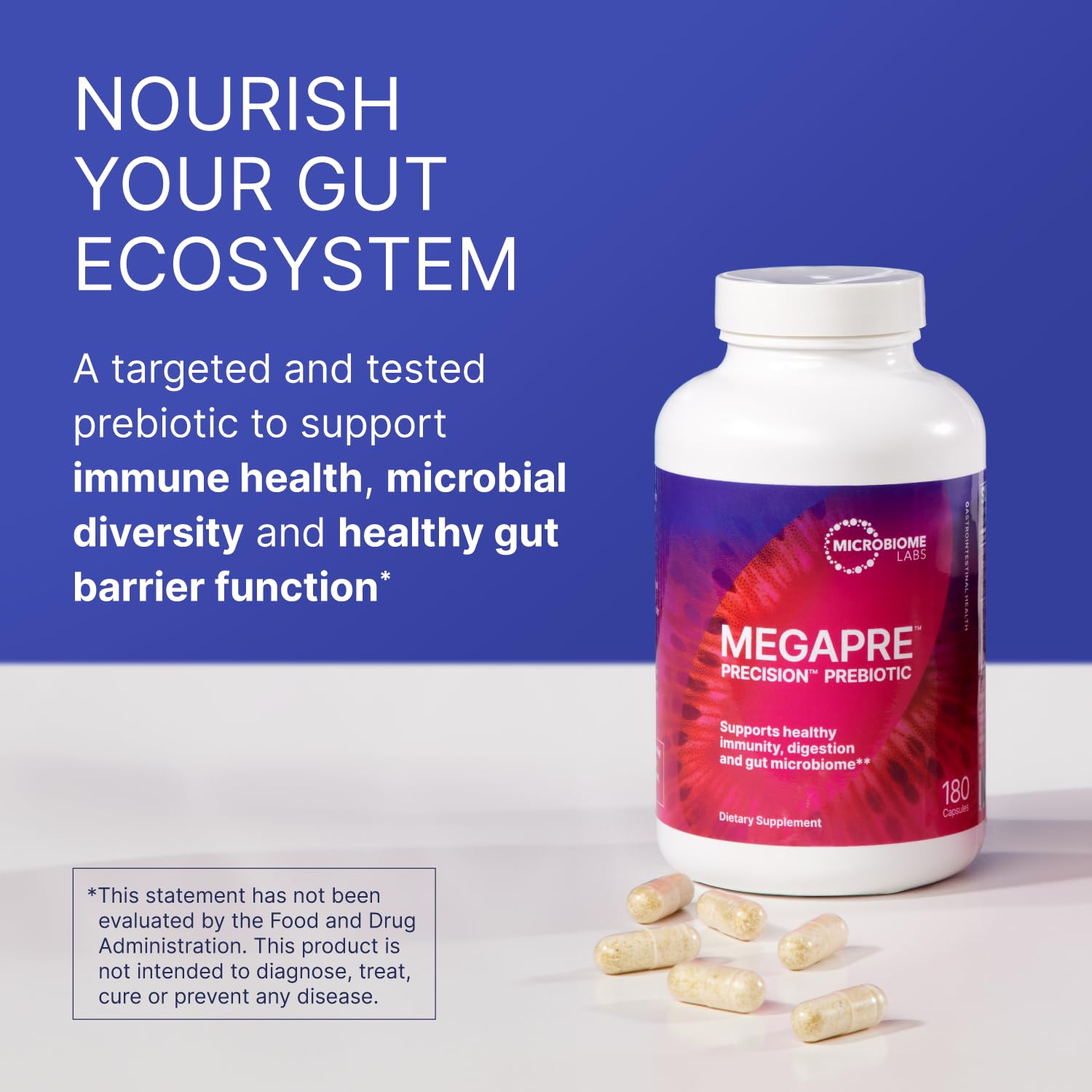Microbiome Labs MegaPre Prebiotic Fiber Supplement in Vegetable Capsules – Clinically Tested Oligosaccharides for Microbial Diversity (180 Capsules)