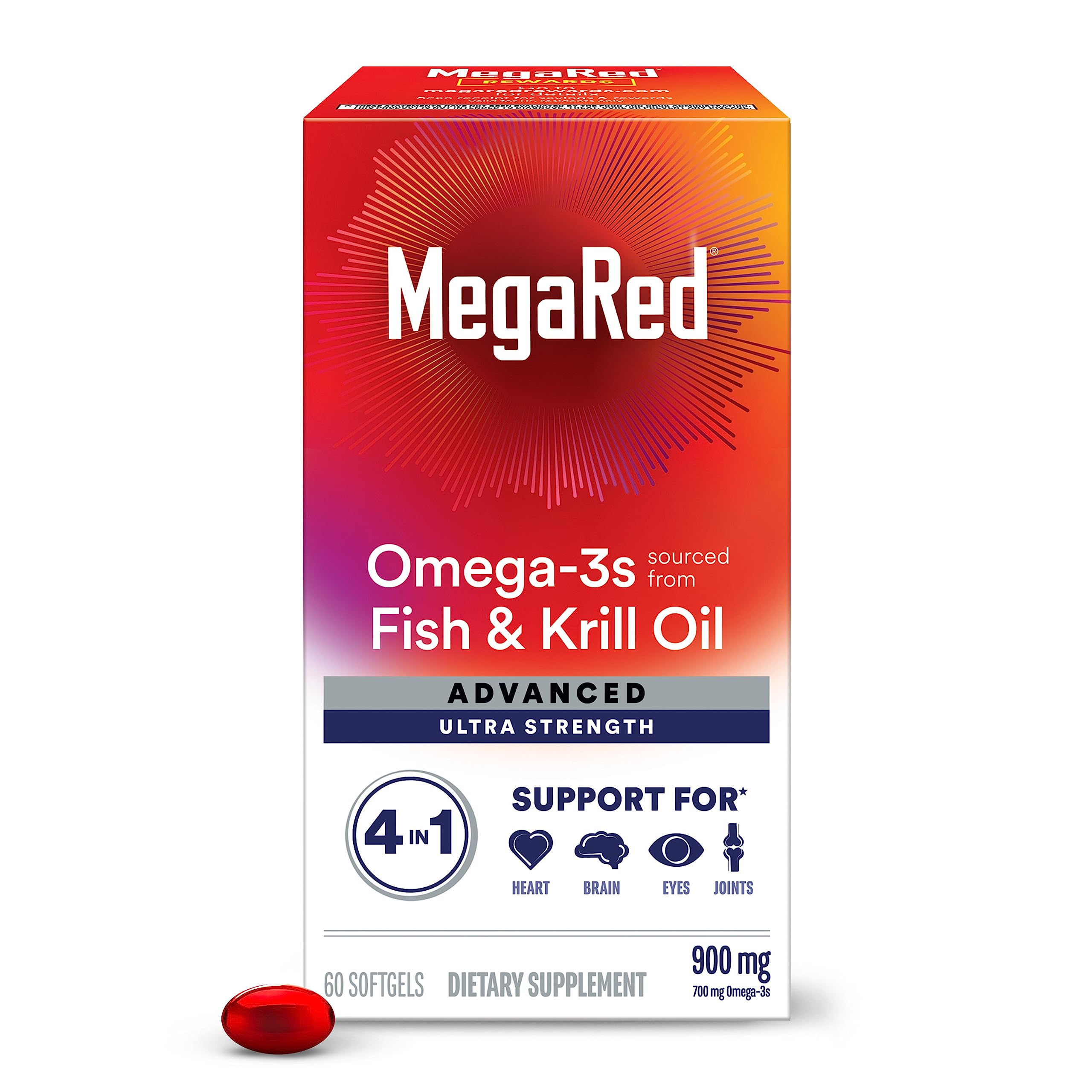 Megared Omega-3 Fish & Krill Oil 900mg – Advanced 4in1, 60 Softgels | Heart, Joint, Brain & Eye Health