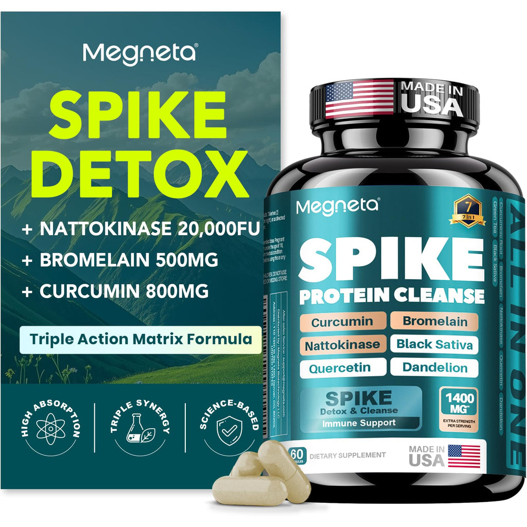 MEGNETA Spike Tri-Support+ Nattokinase 20,000 FU/g – Bromelain 500mg, Curcumin 800mg