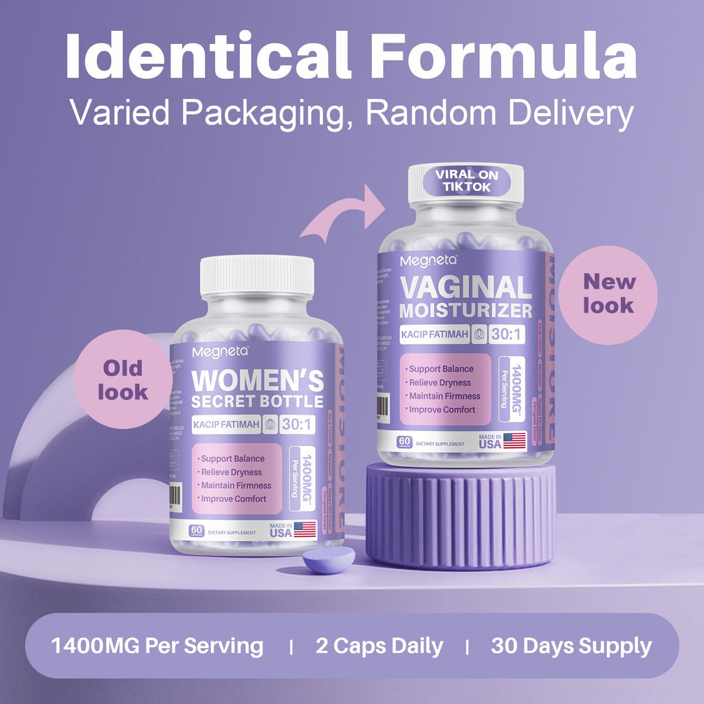MEGNETA Vaginal Moisturizer: Kacip Fatimah 1000mg & Manjakani 200mg (30:1) – Slippery Elm, Vegan, 60 capsules
