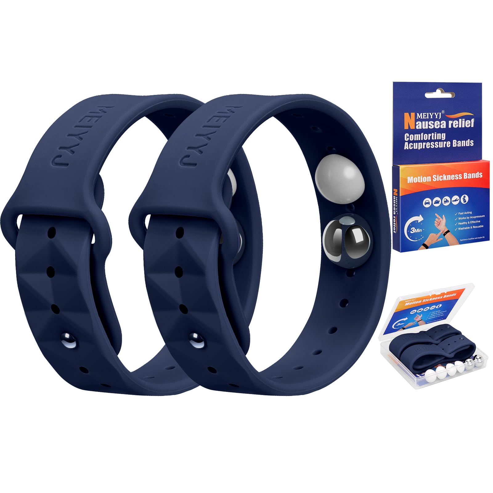 MEIYYJ Morning Sickness Relief Wristbands – Motion Sickness & Travel Nausea Bands (Dark Blue)