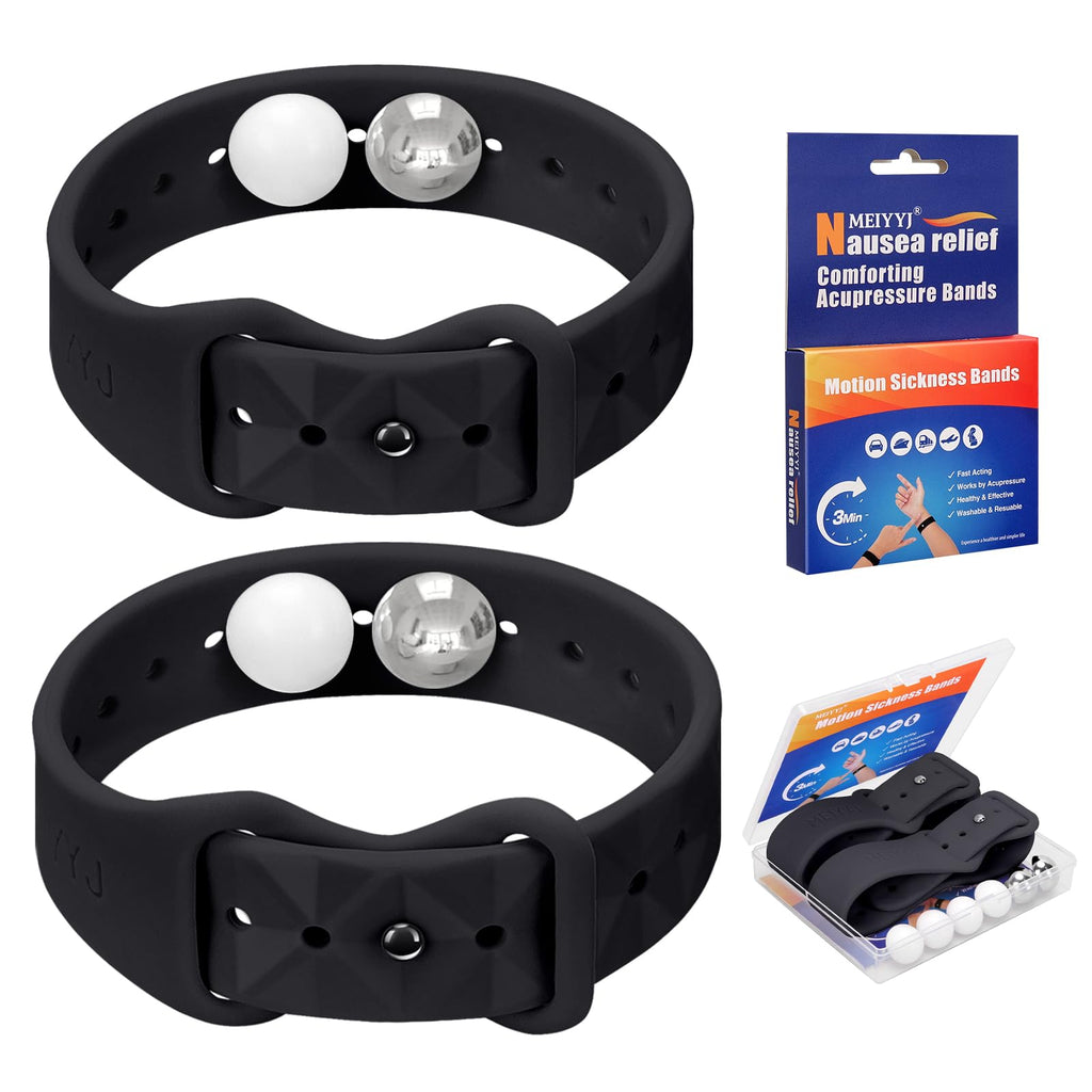 MEIYYJ Motion Sickness Bands – Adjustable Sea Wristbands for Travel (1 Pair, Black)