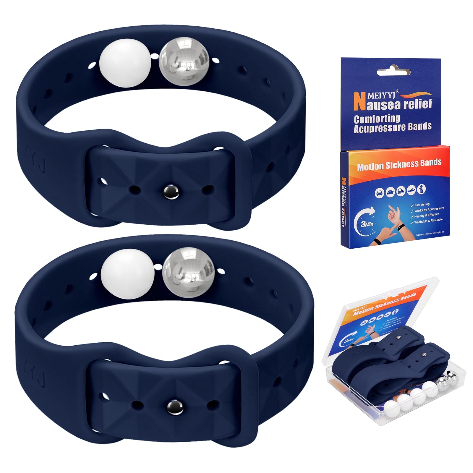 MEIYYJ Motion Sickness Bands – Sea Wristbands for Travel (Dark Blue, 1 Pair)