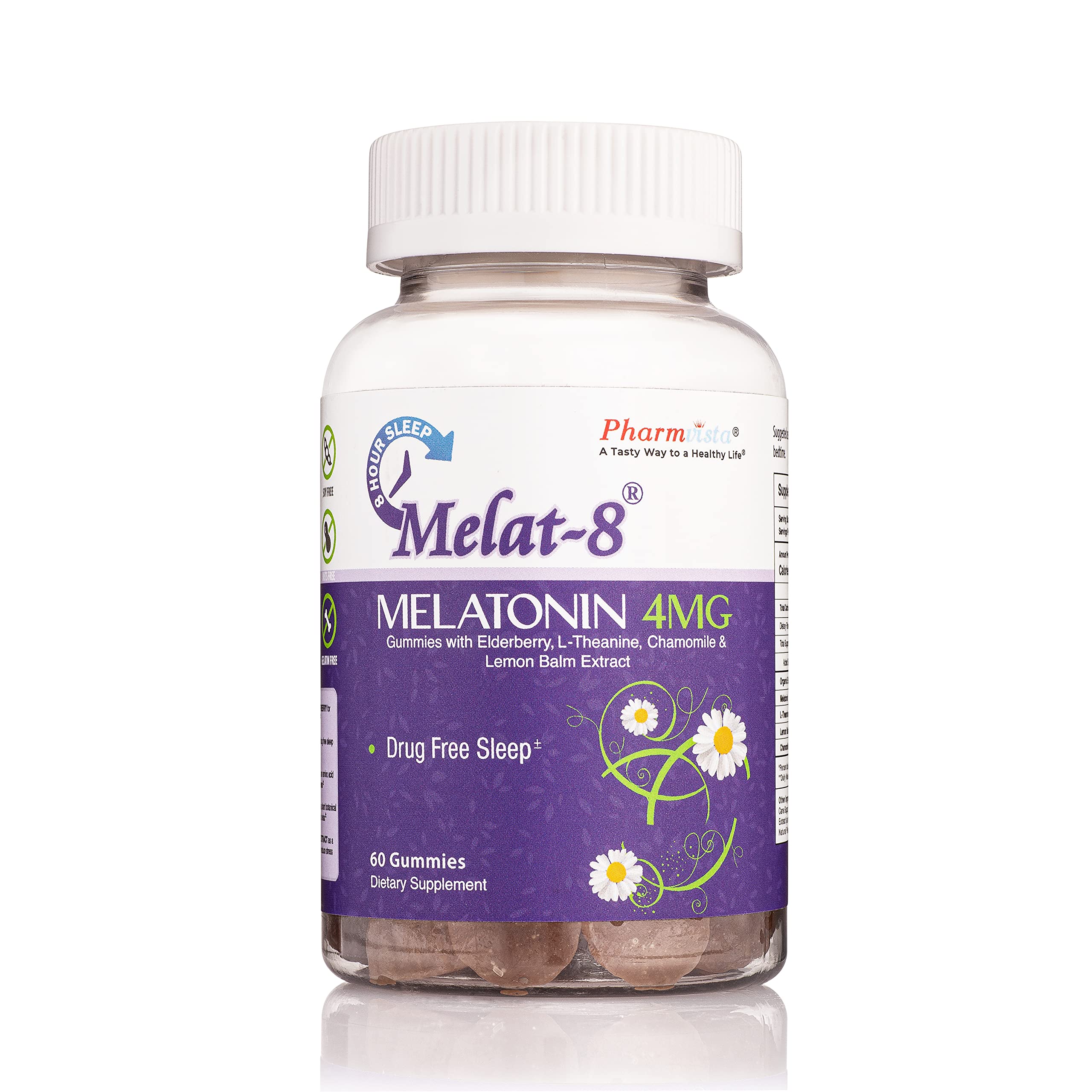 Melat-8 Gummies with Melatonin 4mg – Elderberry, Theanine, Chamomile & Lemon Balm (60 Count)
