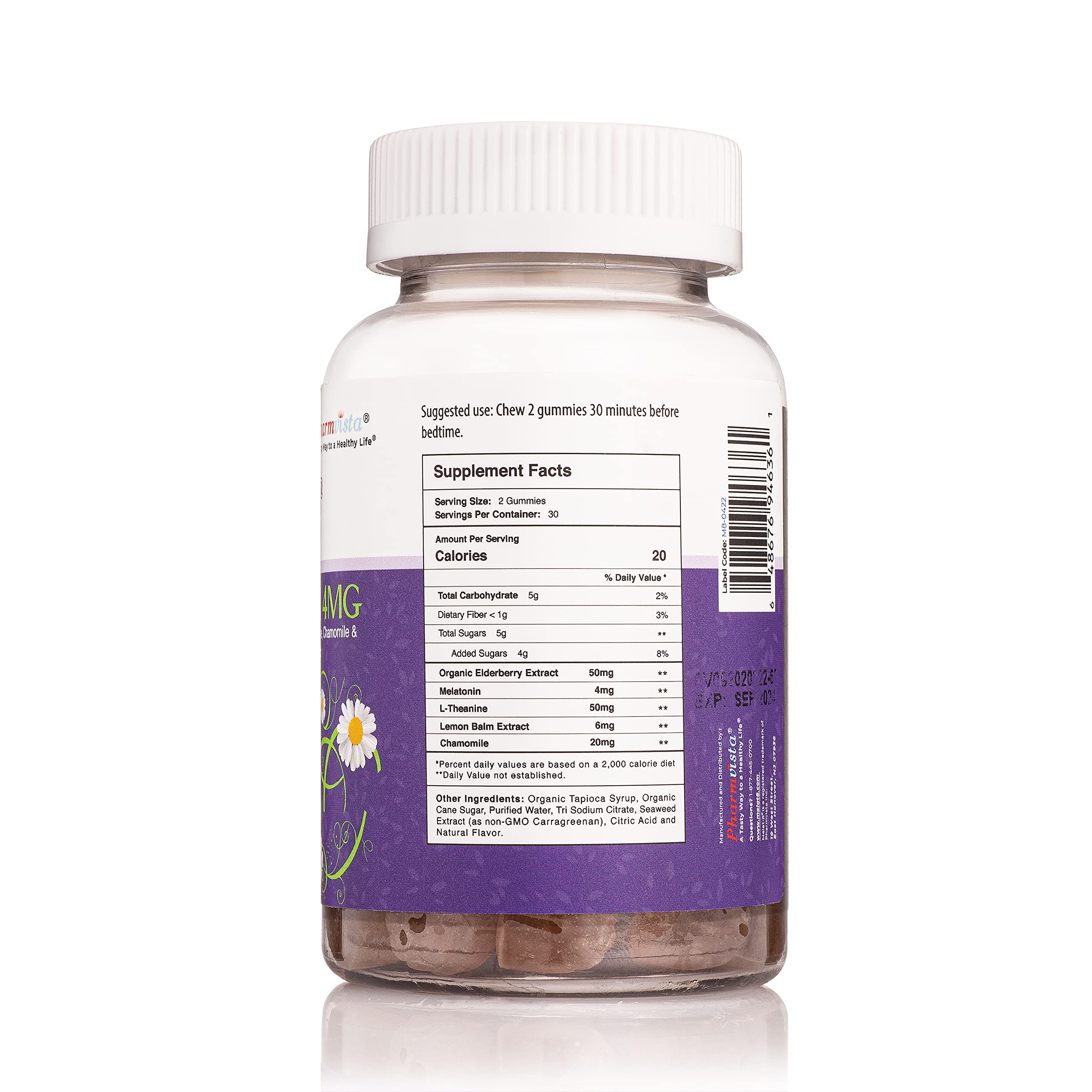 Melat-8 Gummies with Melatonin 4mg – Elderberry, Theanine, Chamomile & Lemon Balm (60 Count)