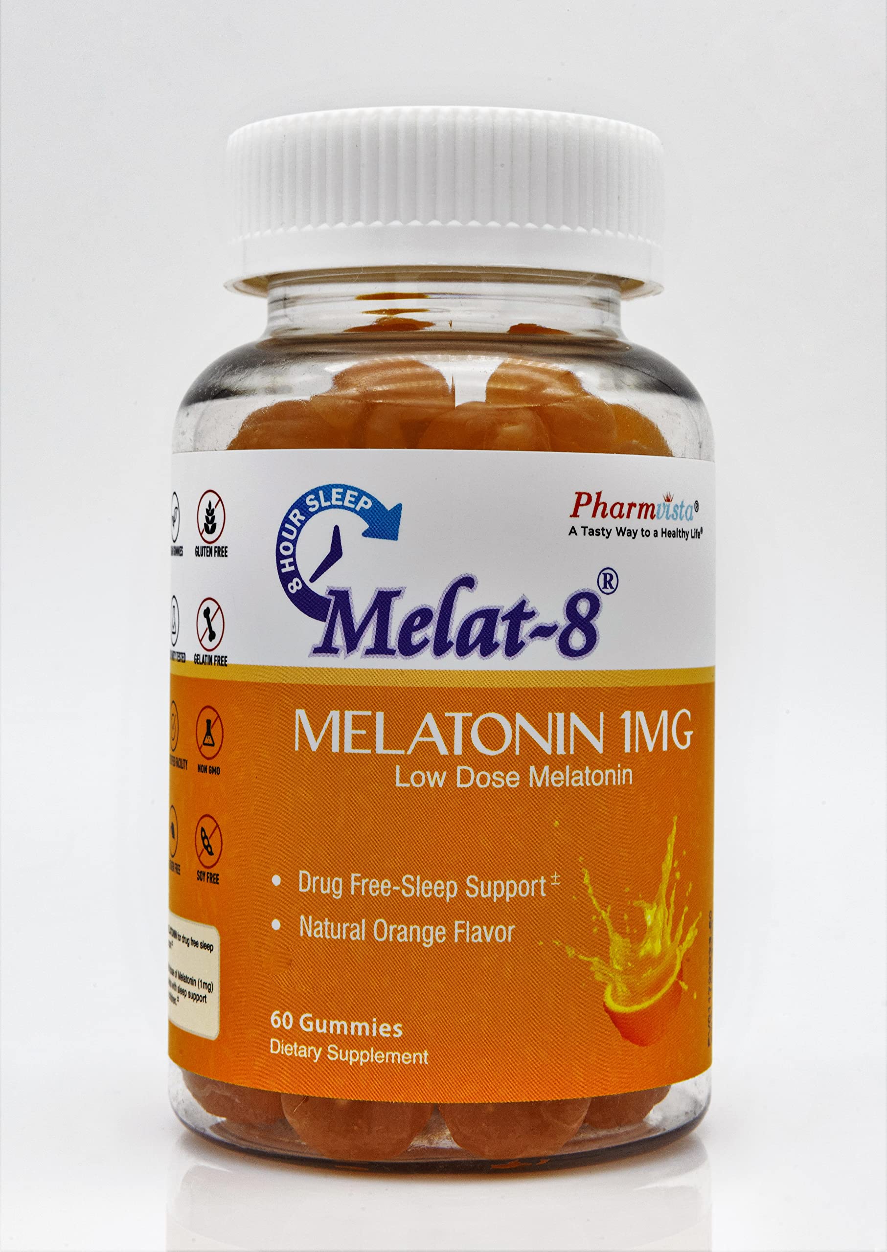 Melat-8 Low Dose Sleep Gummies - 1mg Melatonin for Sleep Support | 60 Count, Cherry Orange