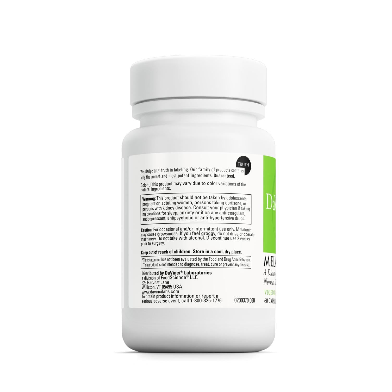 DaVinci Labs Melatonin-3 – Sleep Support, Antioxidant & Immunity – 3 mg Melatonin | Vegetarian & Gluten Free | 60 Capsules