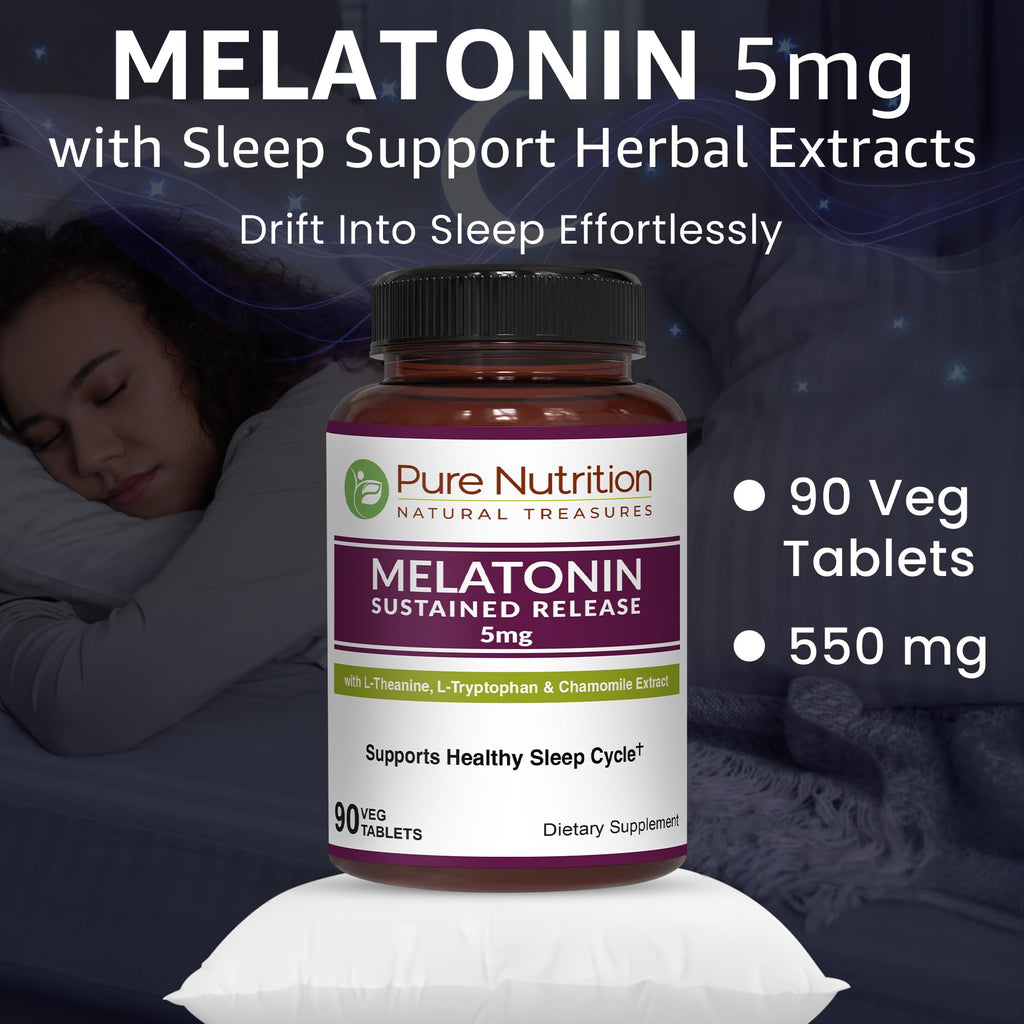 Pure Nutrition Melatonin 5mg with Valeriana wallichii – 90 Tabs | Non-Addictive Sleep Support