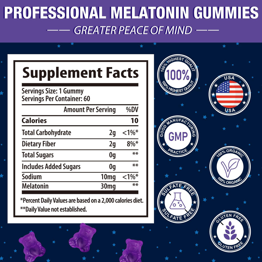 Melatonin Gummies 30mg for Adults - Maximum Strength, Sugar Free, 120 Servings
